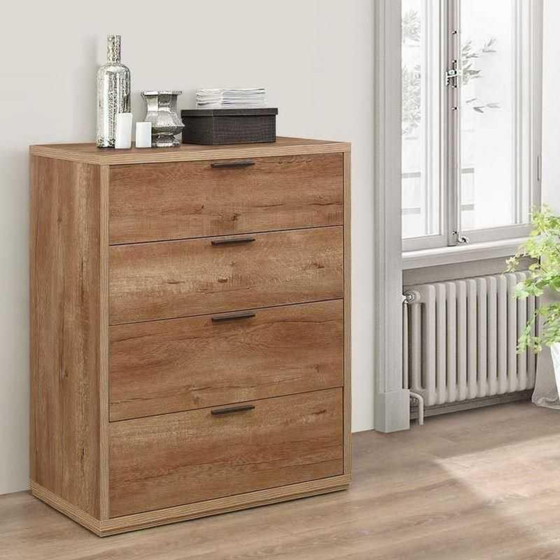 RRP £220 Boxed Stockwell 4 Drawer Chest Rustic Oak Effect