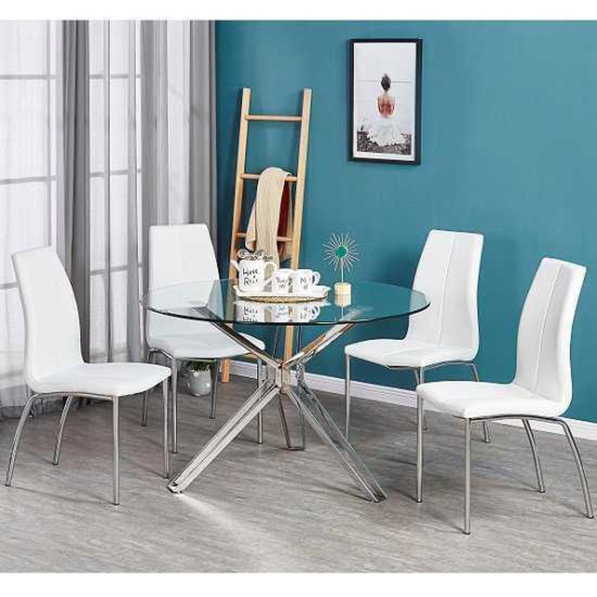 RRP £250. 4 White/Chrome Toulouse Dining Chairs