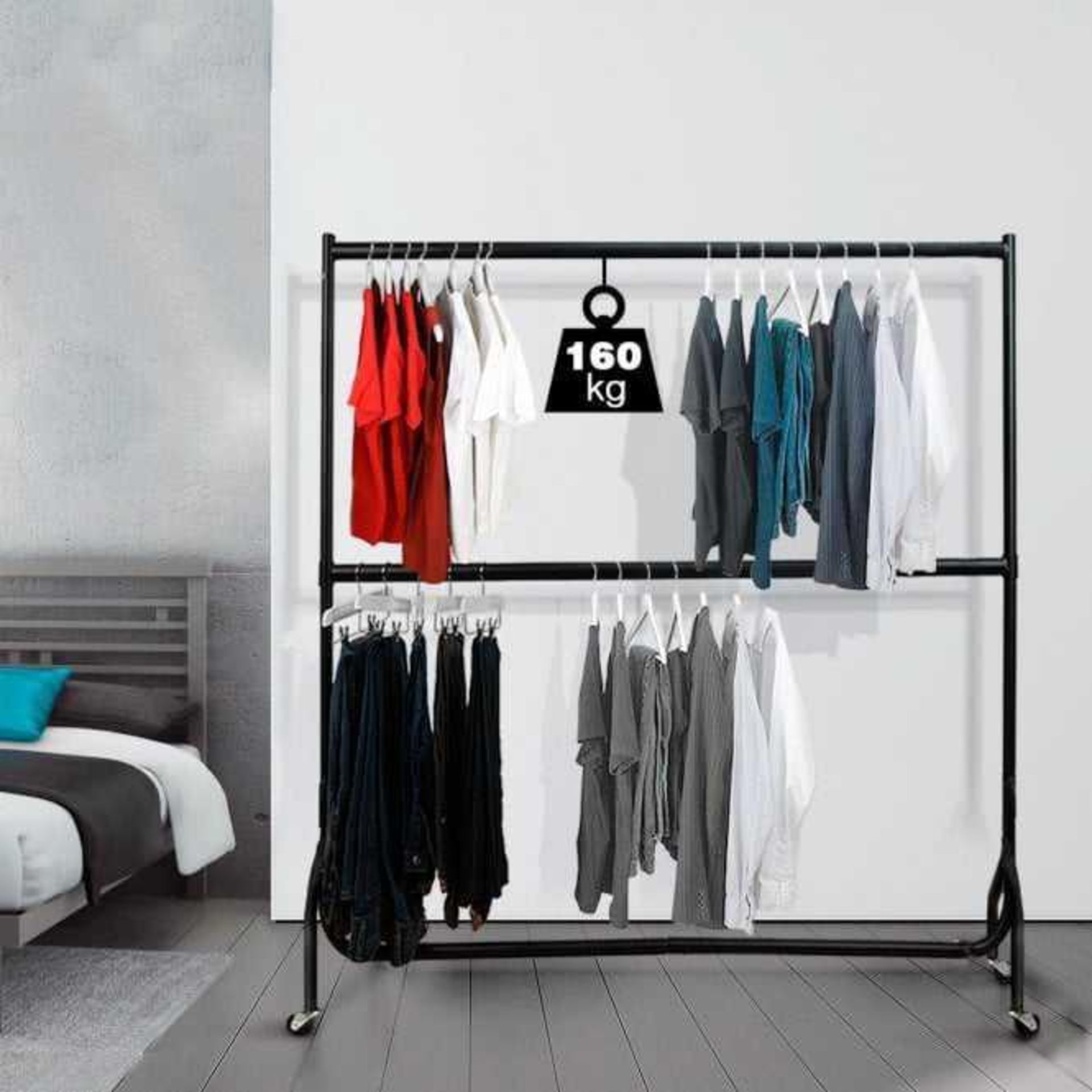 RRP £50 Boxed 6-Ft Heavy-Duty 2-Tier Clothes Rail