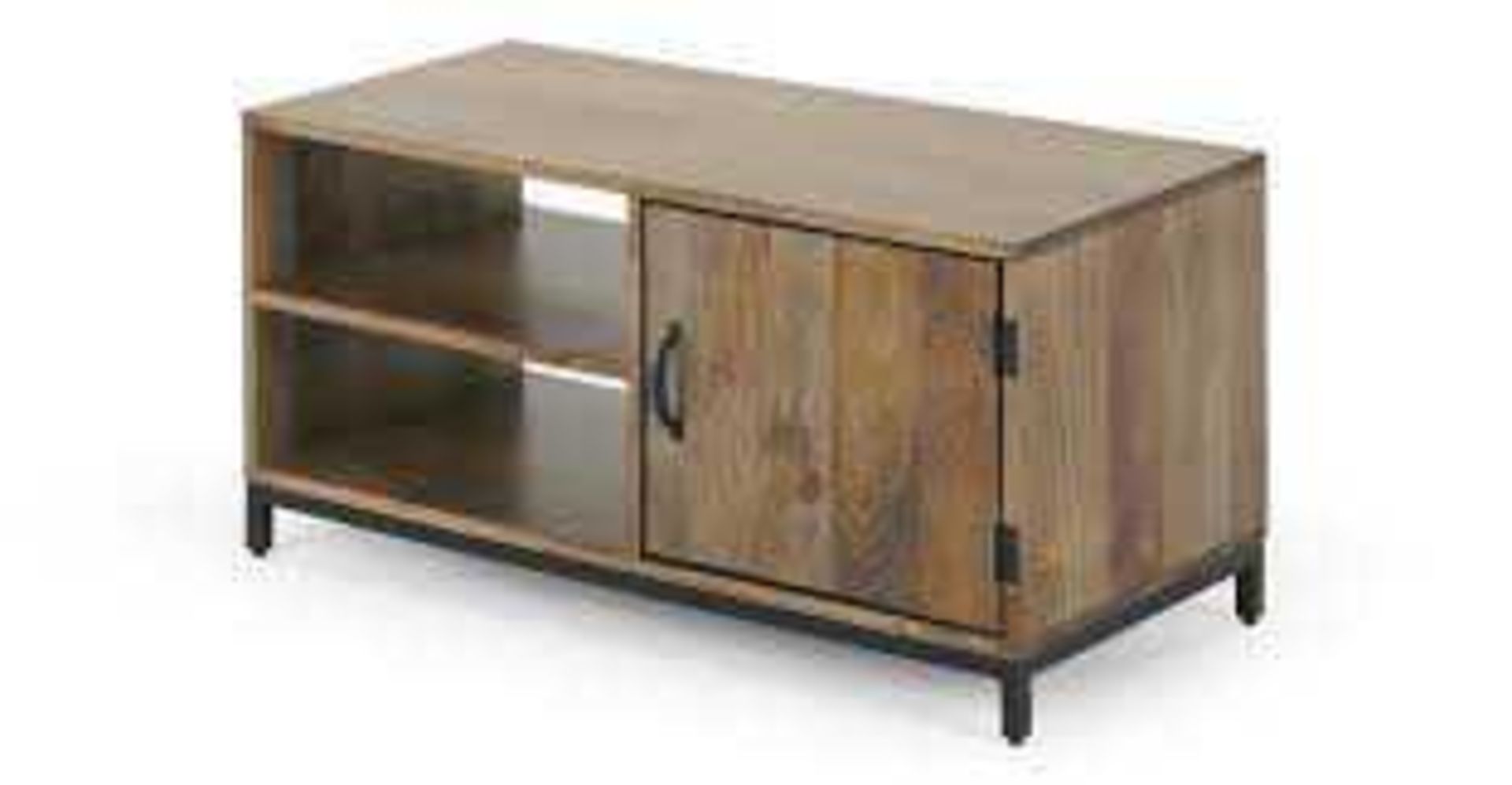 RRP £250 Boxed Lomond Compact Tv Stand, Mango Wood And Black
