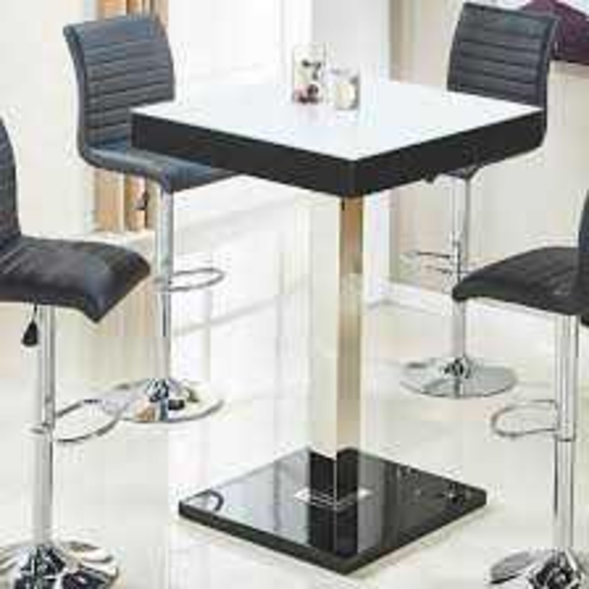 RRP £180. Boxed Topaz Bar Table In Super White Glass And Black