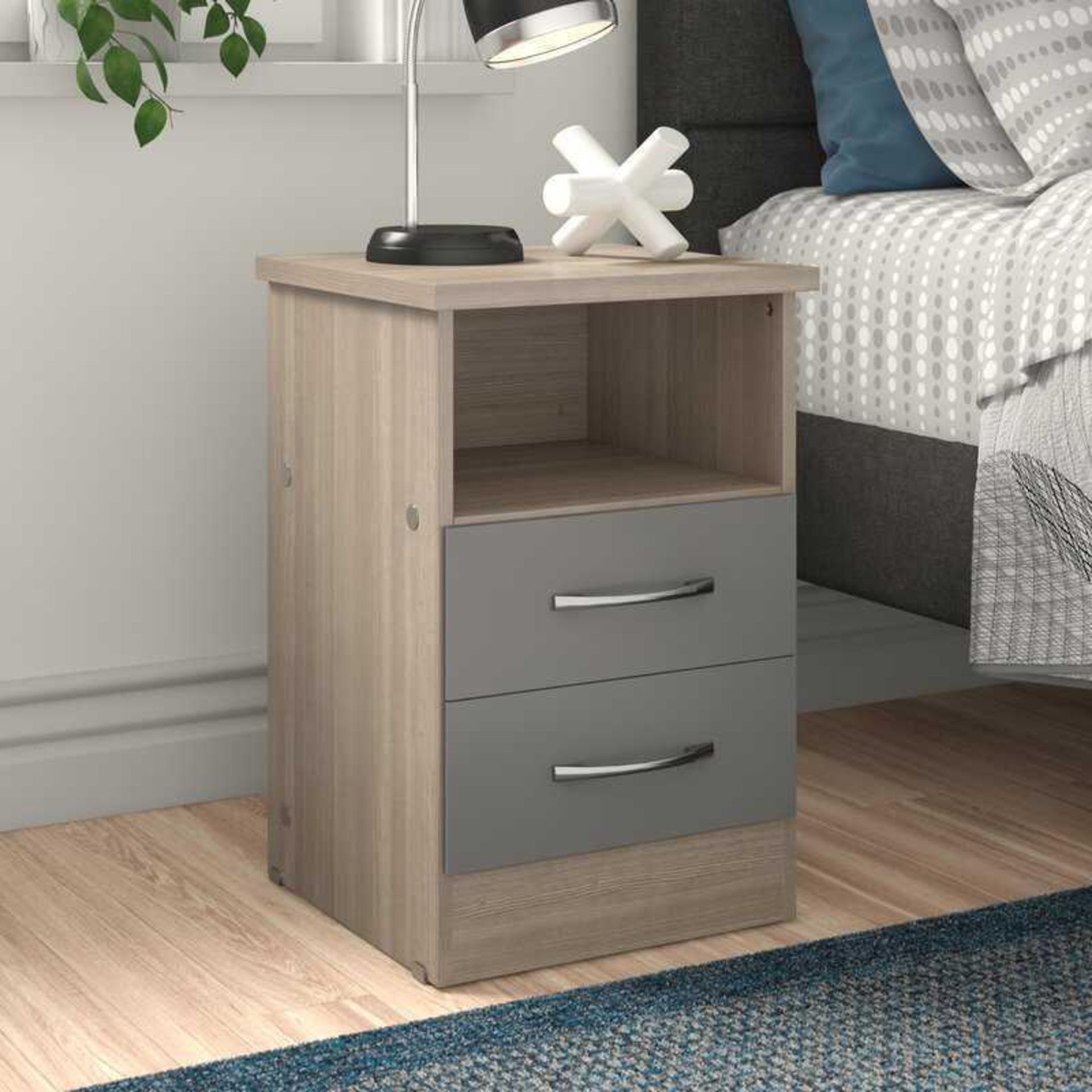 RRP £100. Boxed 2 Drawer Chest In White And Grey.