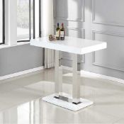 RRP £300. Boxed White Caprice Bar Table With Steel Support