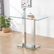 RRP £220. Boxed Jet Clear Glass Bar Table