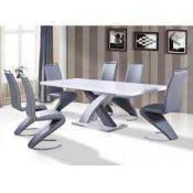RRP £450. Boxed Axara Dining Table - White And Grey High Gloss