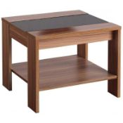 RRP £150. Boxed Glass Top Walnut Base Vision Lamp Table.