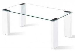 RRP £250. Boxed White Artic Coffee Table With Glass Top