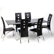 RRP £300. Boxed Sarah Black Glass Extending Dining Table