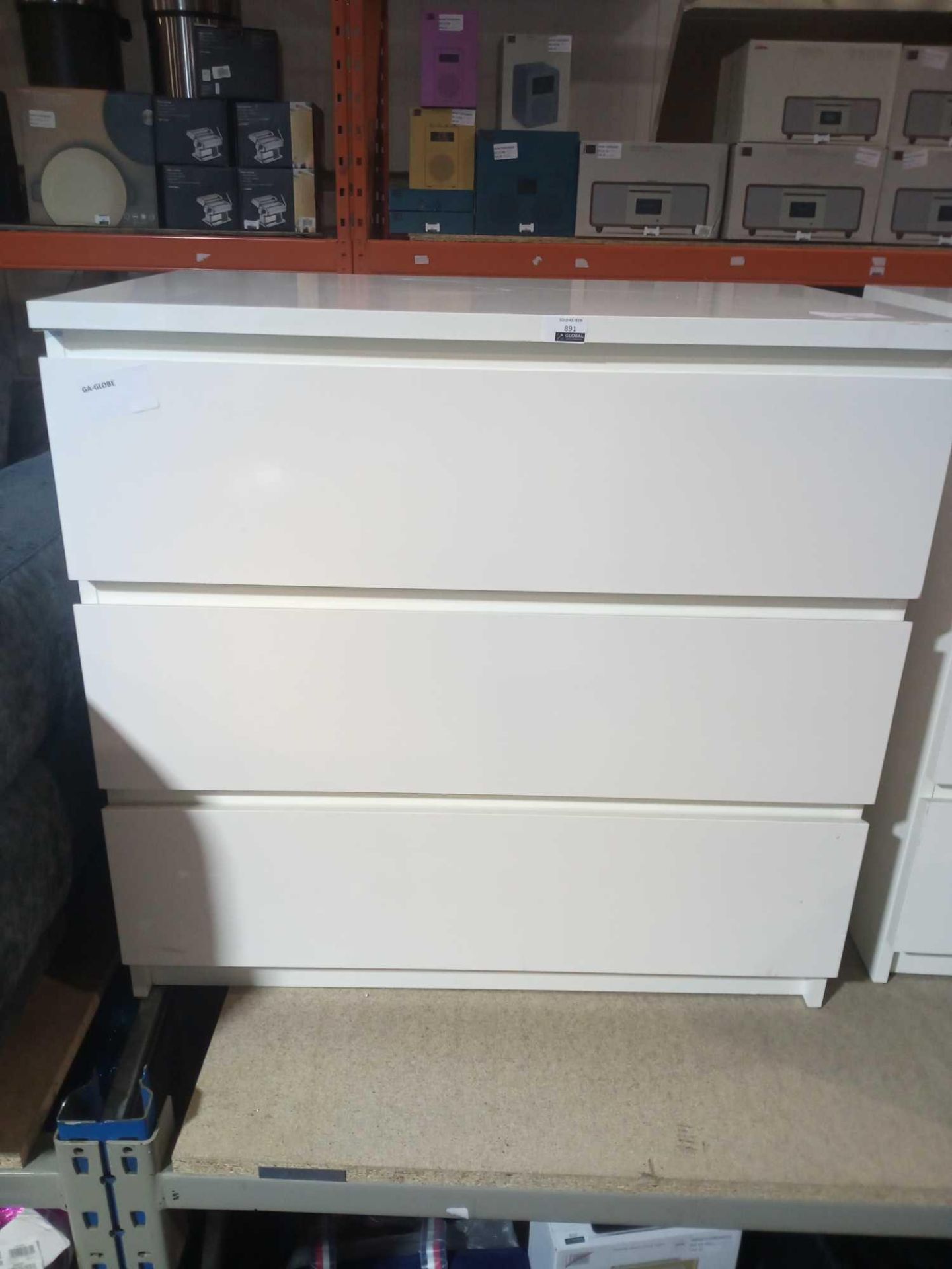 RRP £100 Unboxed White Gloss 3 Drawer Set Of Drawers
