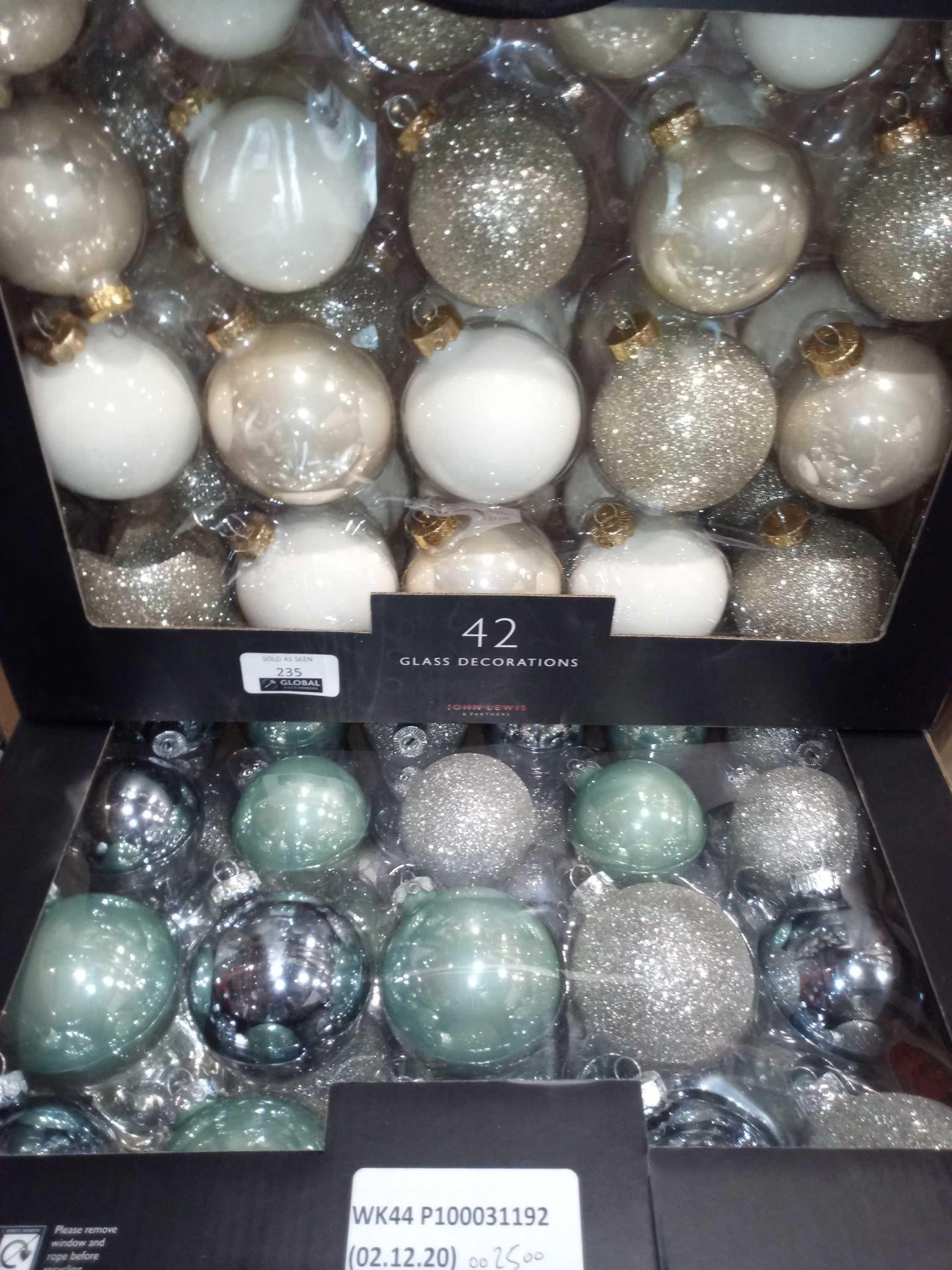 RRP £30 To £45 Each Boxed Assorted John Lewis Christmas Decorations To Include 42 Glass Decorations
