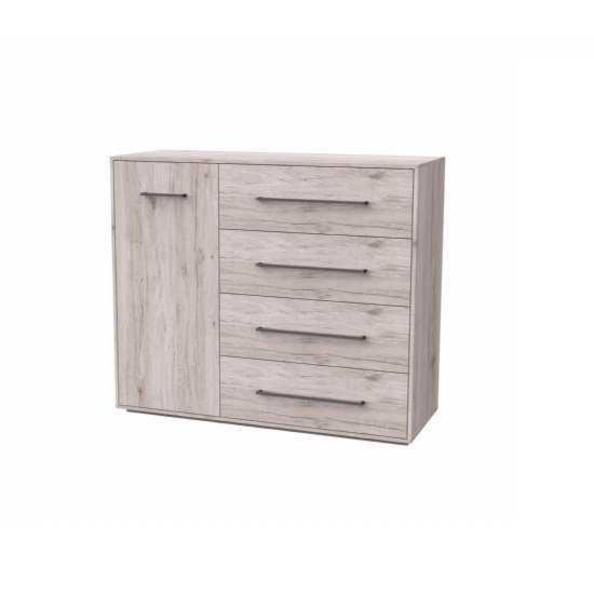 RRP £150. Boxed Juli 3 Armado Chest 1 Door 4 Drawers - White