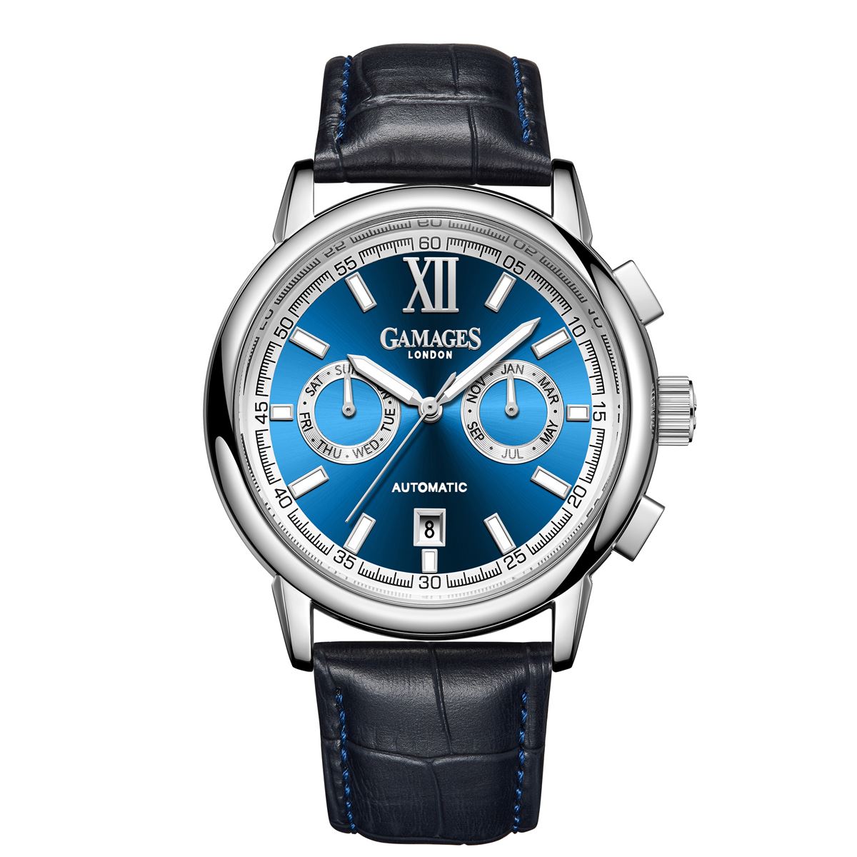 GAMAGES OF LONDON LIMITED EDITION HAND ASSEMBLED VIBRANT CALENDAR AUTOMATIC  STEEL