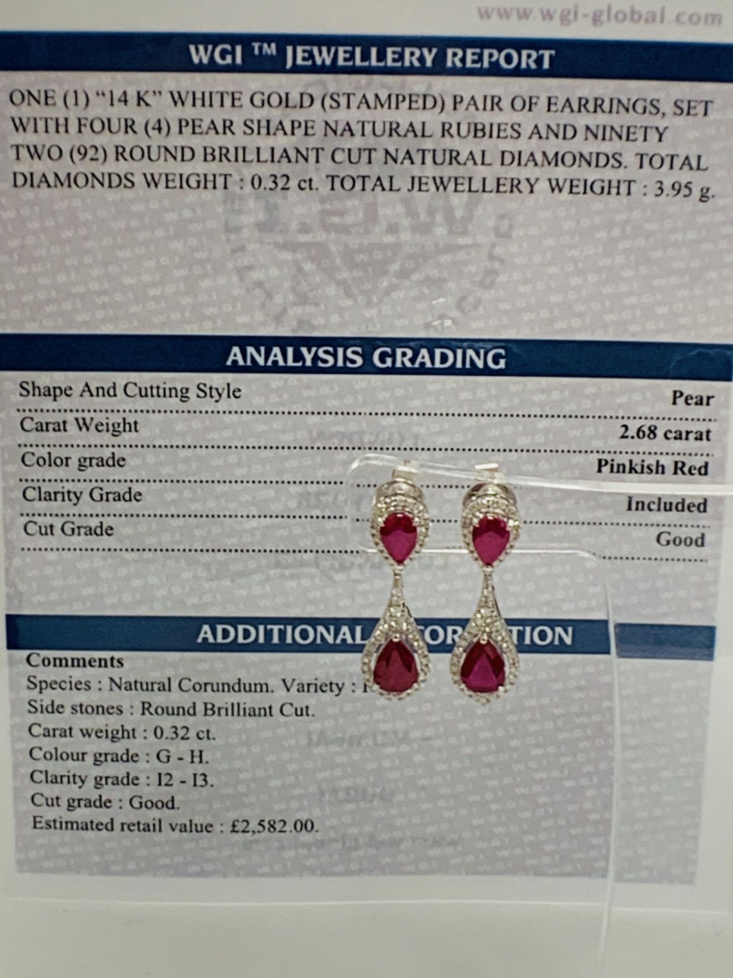 14ct White Gold Ruby and Diamond drop Earring - Image 13 of 14