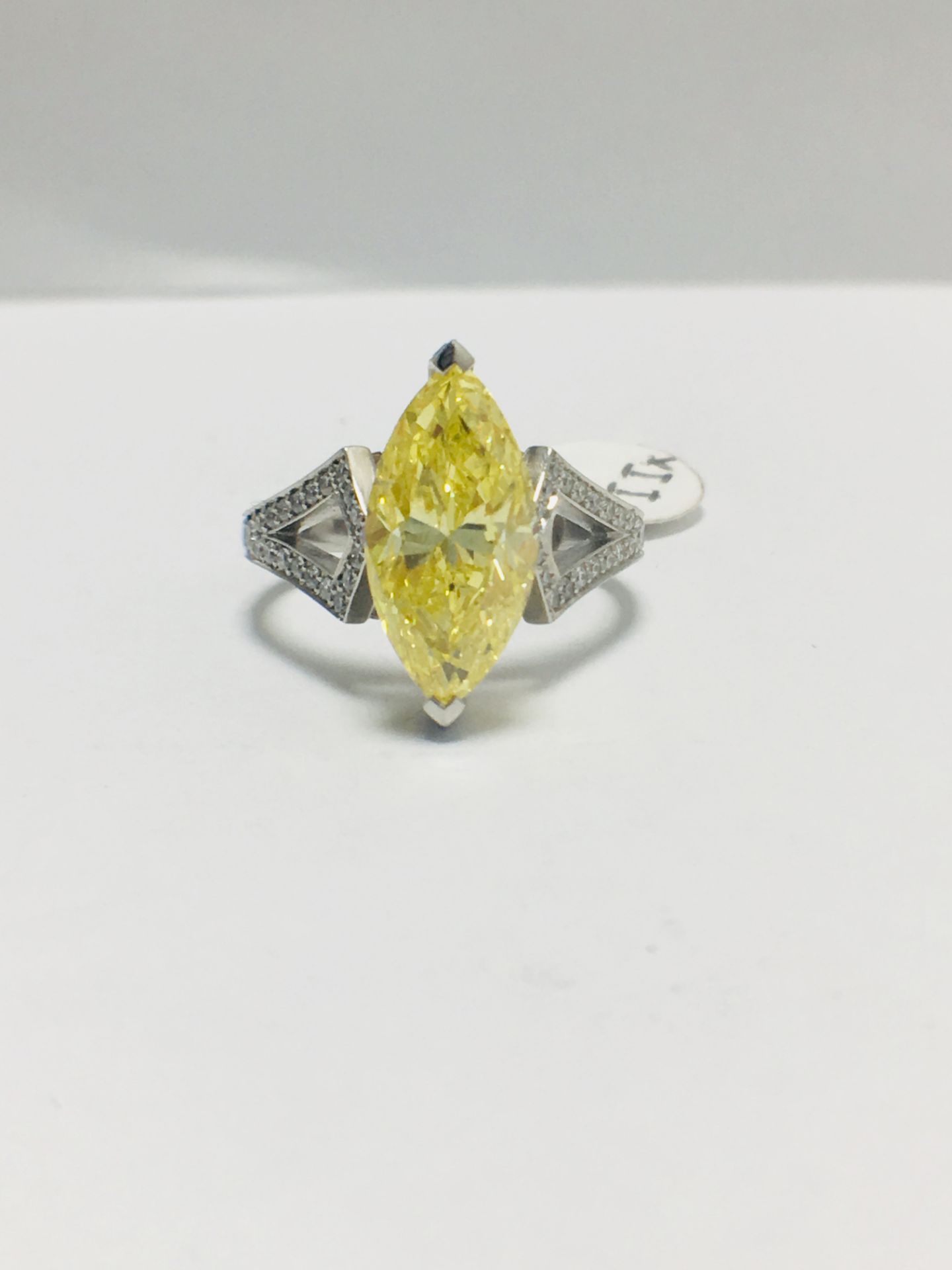 3.54ct Marquis Fancy yellow Diamond Ring - Image 2 of 12