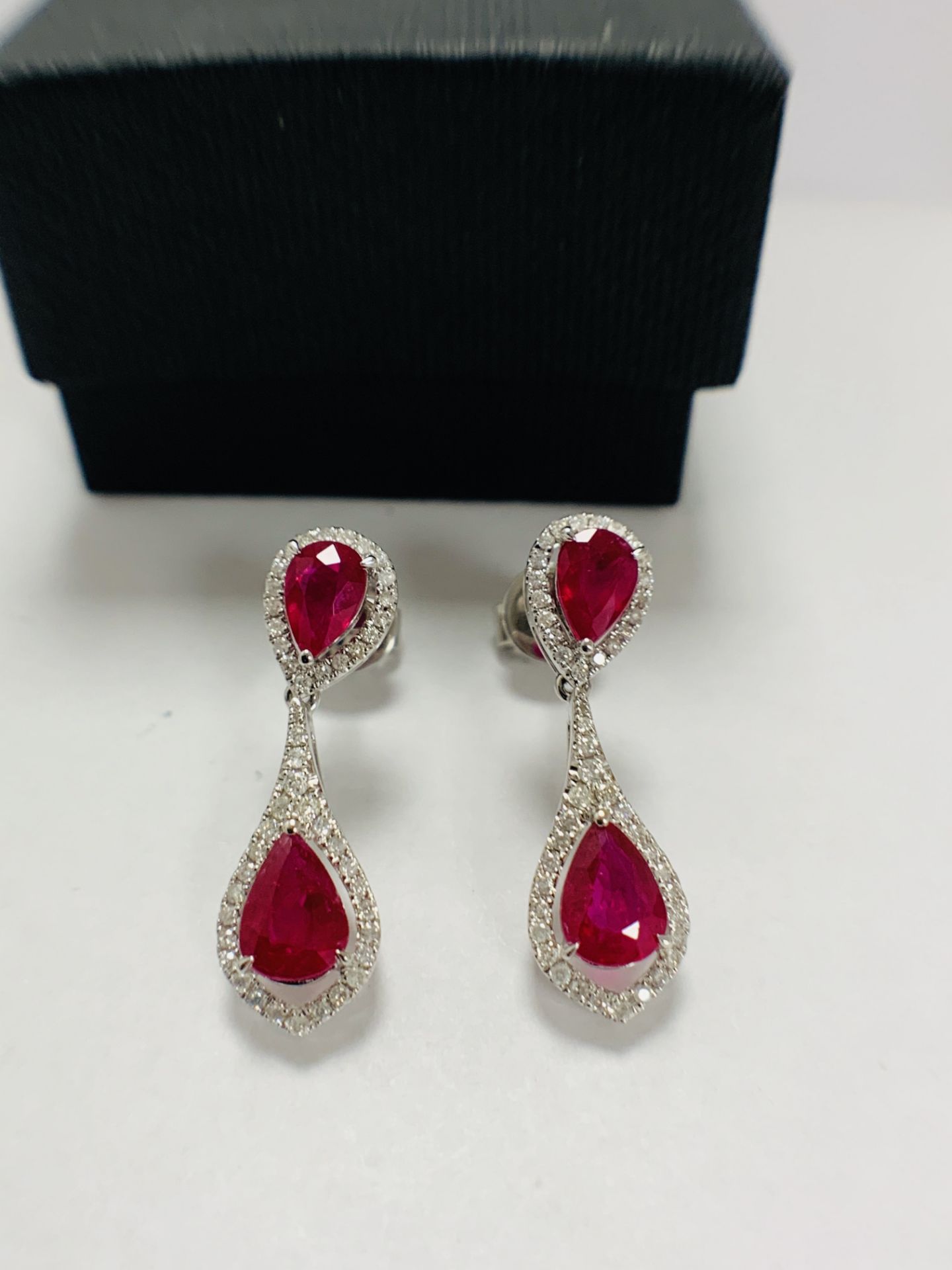 14ct White Gold Ruby and Diamond drop Earring