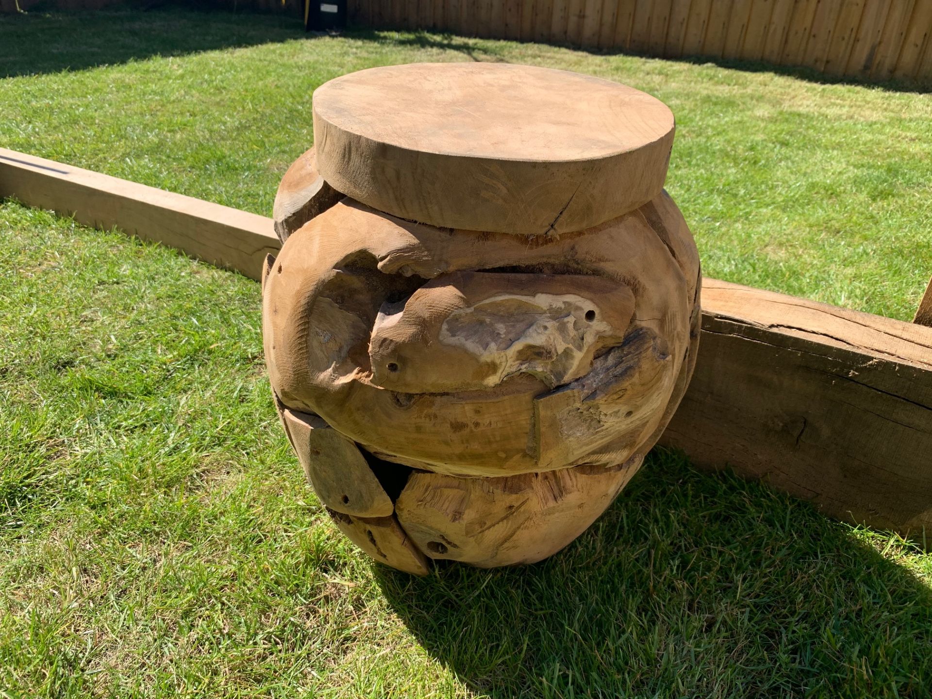 HEAVY LARGE TEAK OVAL DRIFTWOOD STOOL