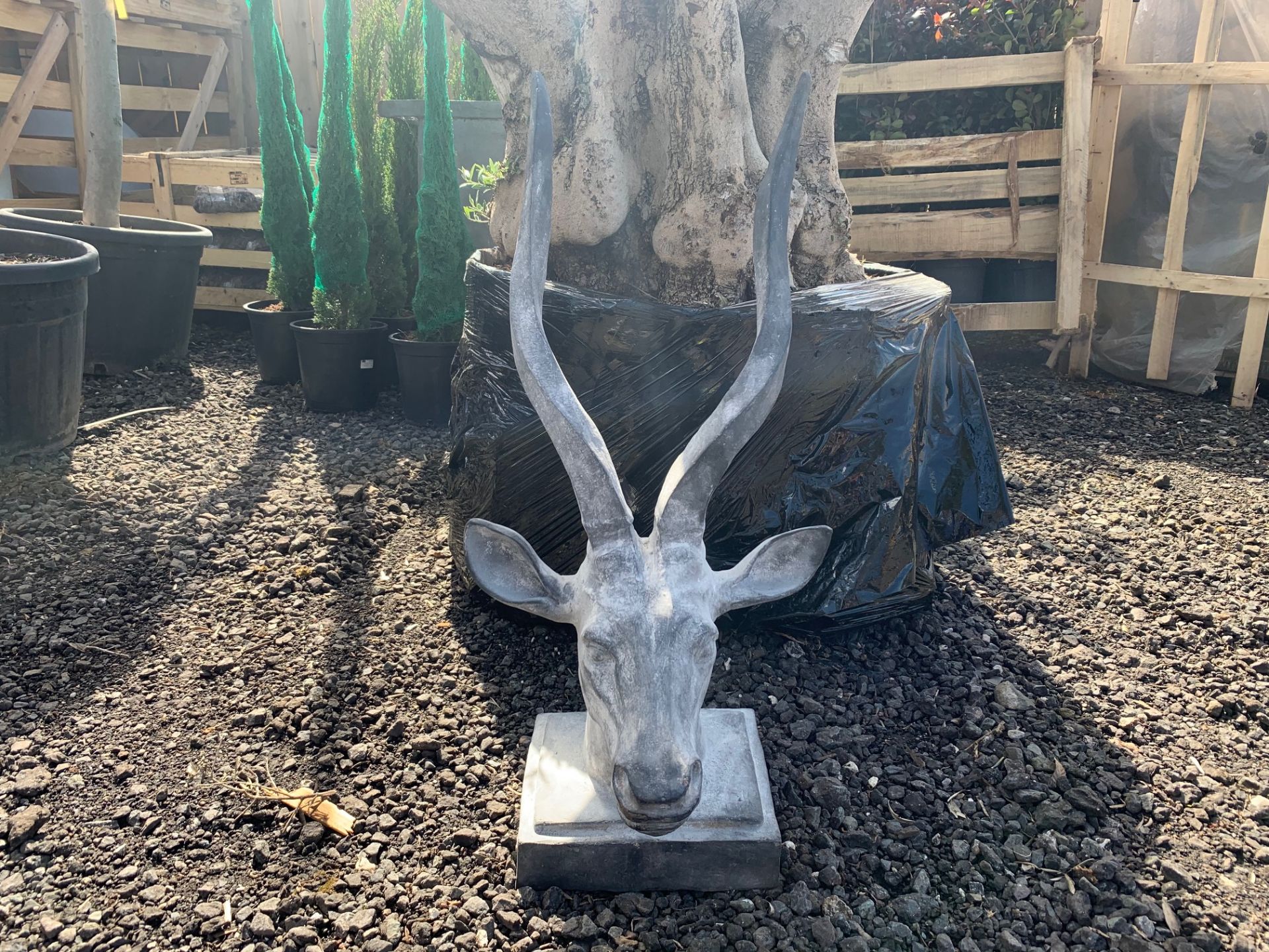 LARGE CAST IRON RUSTY ANTELOPE HEAD IN LEAD FINISH