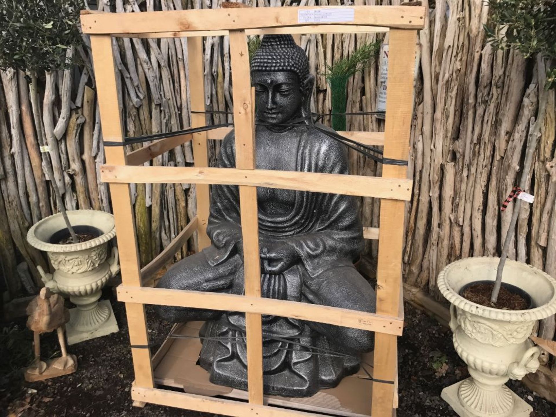 MASSIVE CRATED BUDDHA IN SILVER FINISH ON PALLET
