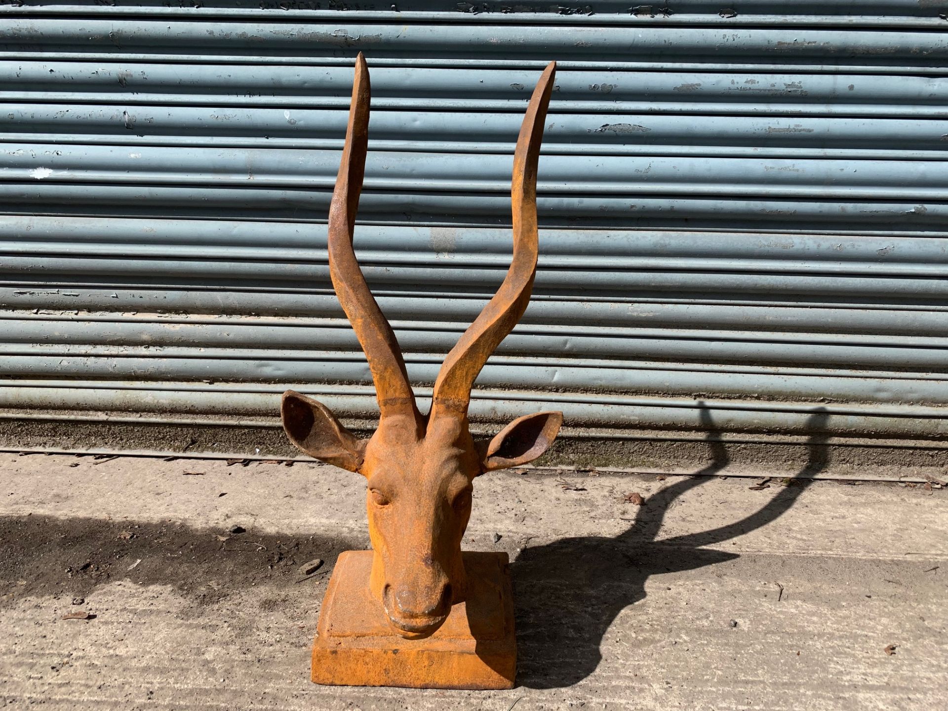 LARGE CAST IRON RUSTY ANTLER HEAD