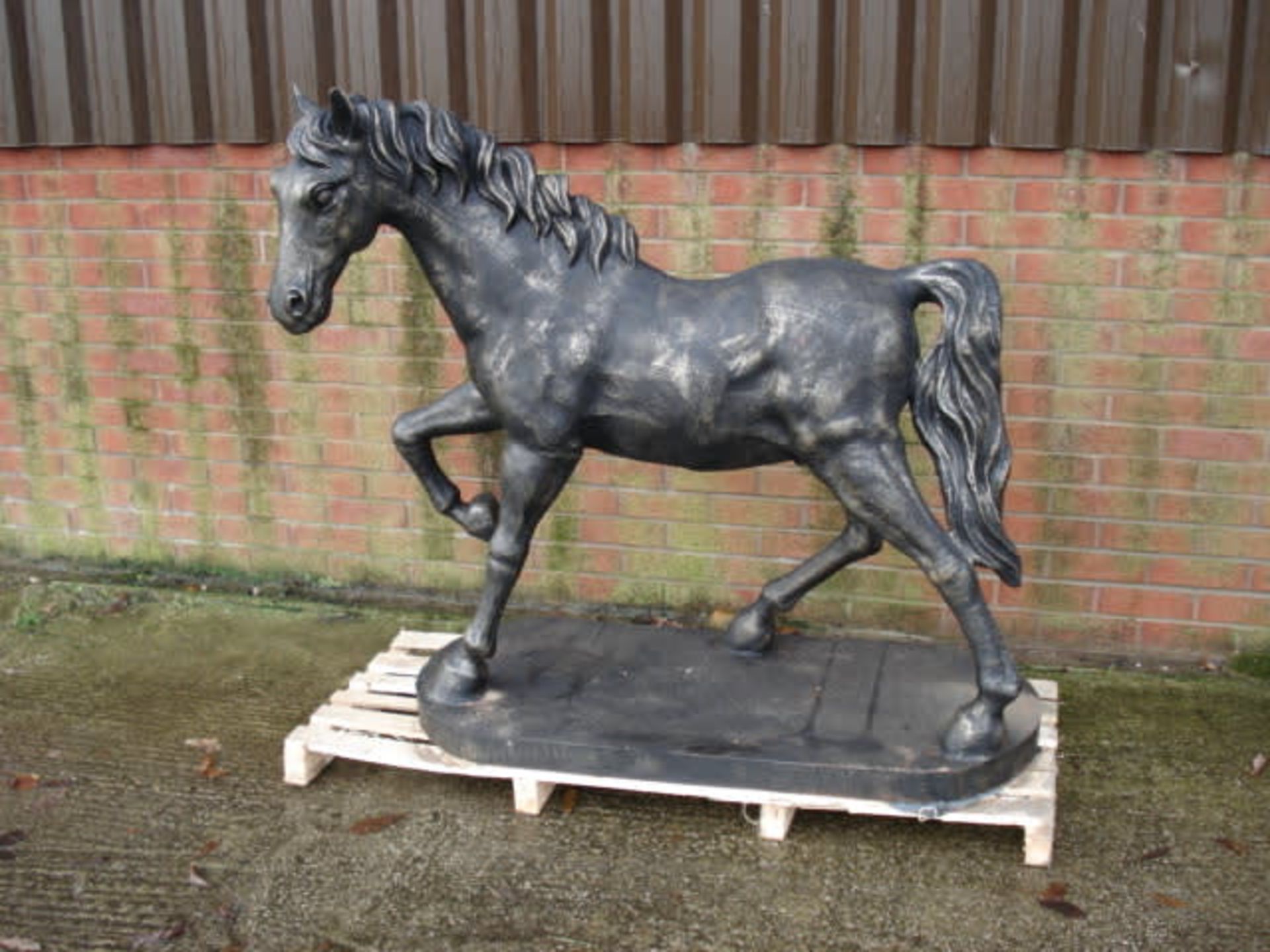 CRATED LARGE CAST IRON HORSE ON PLINTH