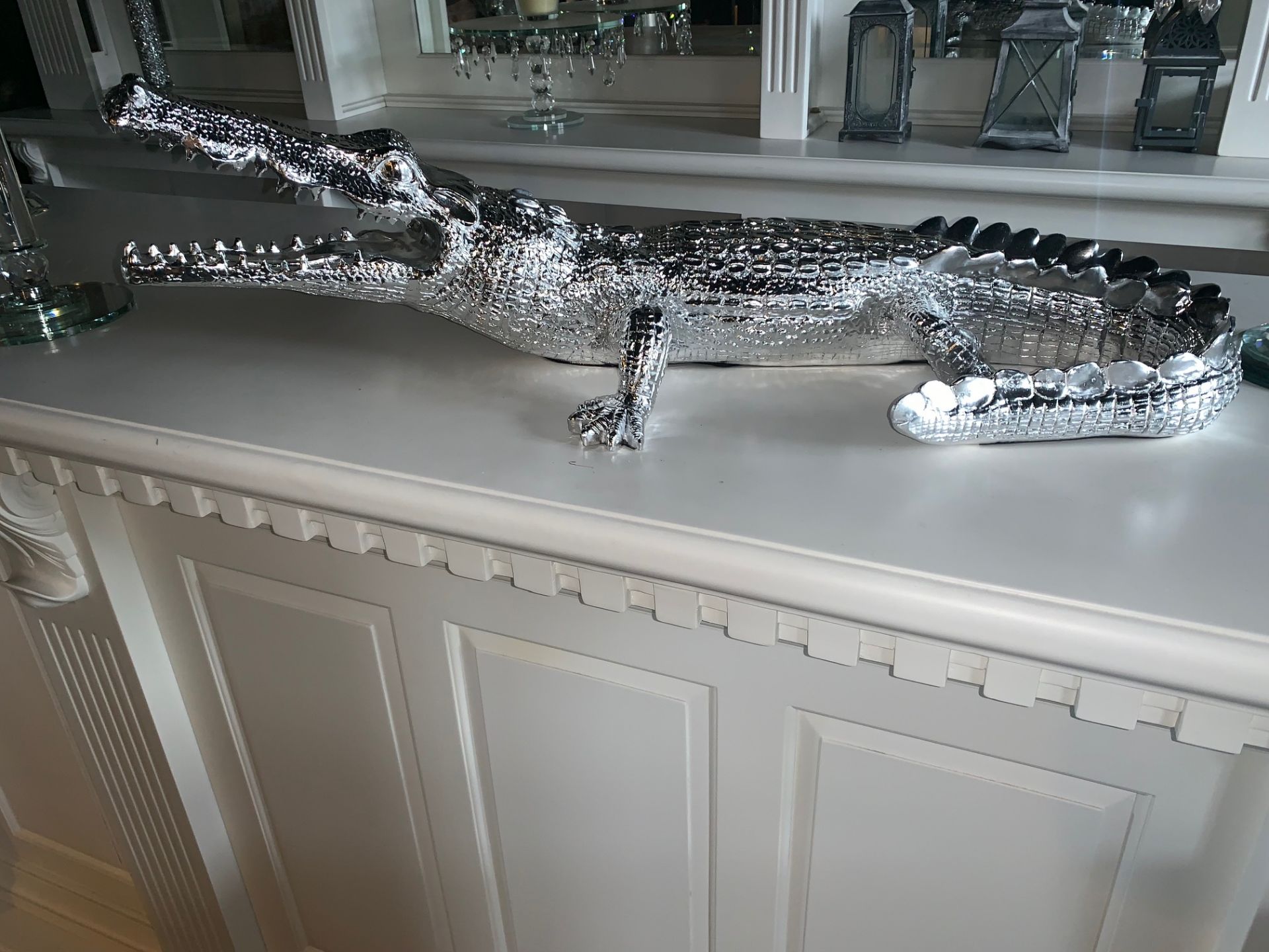 MASSIVE BOXED DESIGNER ALIGATOR IN CHROME FINISH