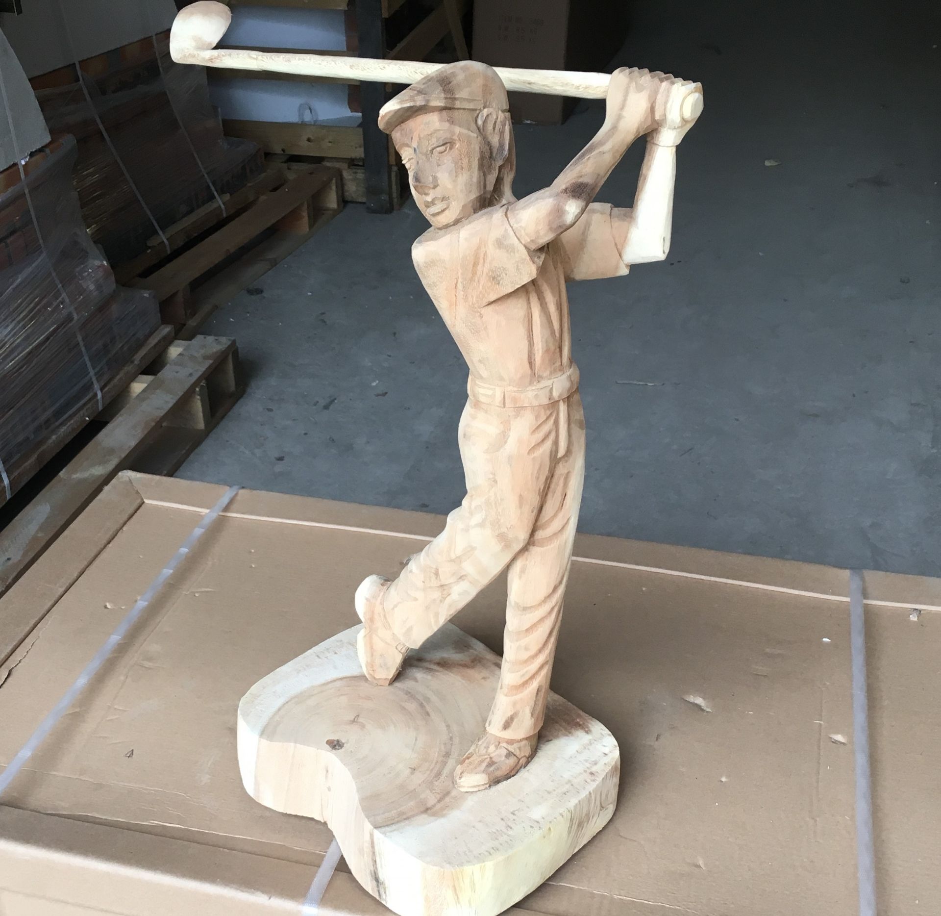 HANDCARVED SOLID TEAK GOLFER STATUE