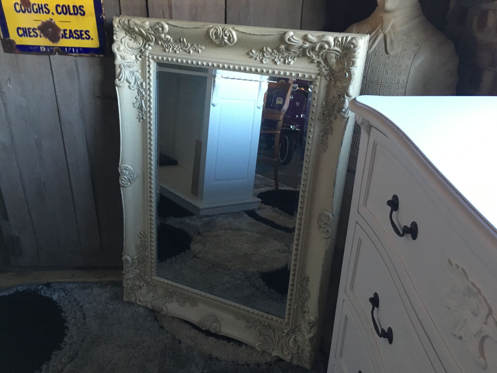 FRENCH ORNATE CREAM 4FTX3FT EX DISPLAY ORNATE BEVELLED MIRROR