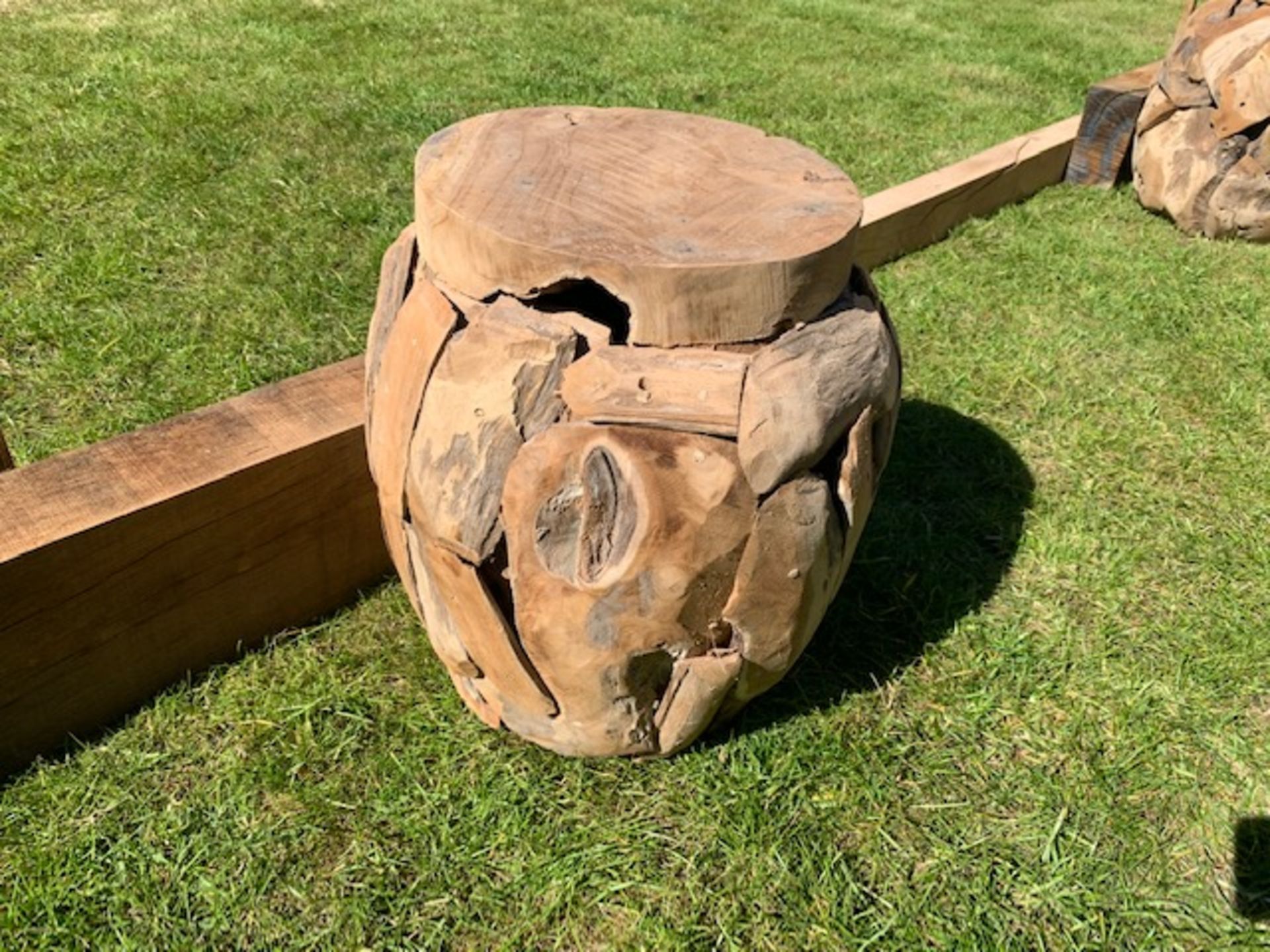 SOLID TEAK HEAVY DRIFTWOOD OVAL STOOL