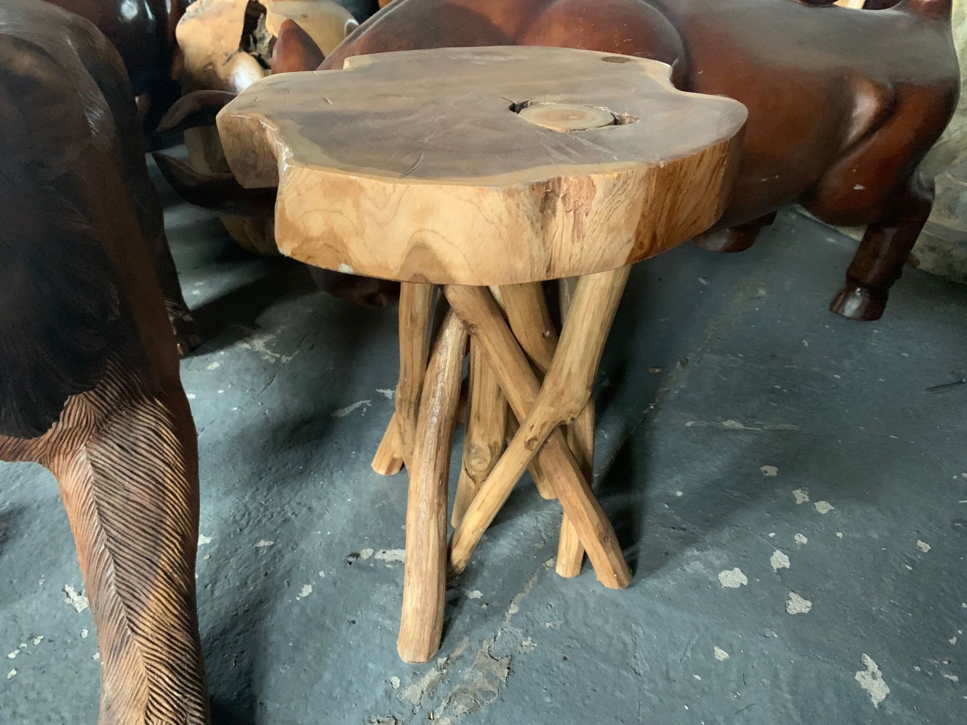 SOLID TEAK HEAVY DRIFTWOOD STOOLS