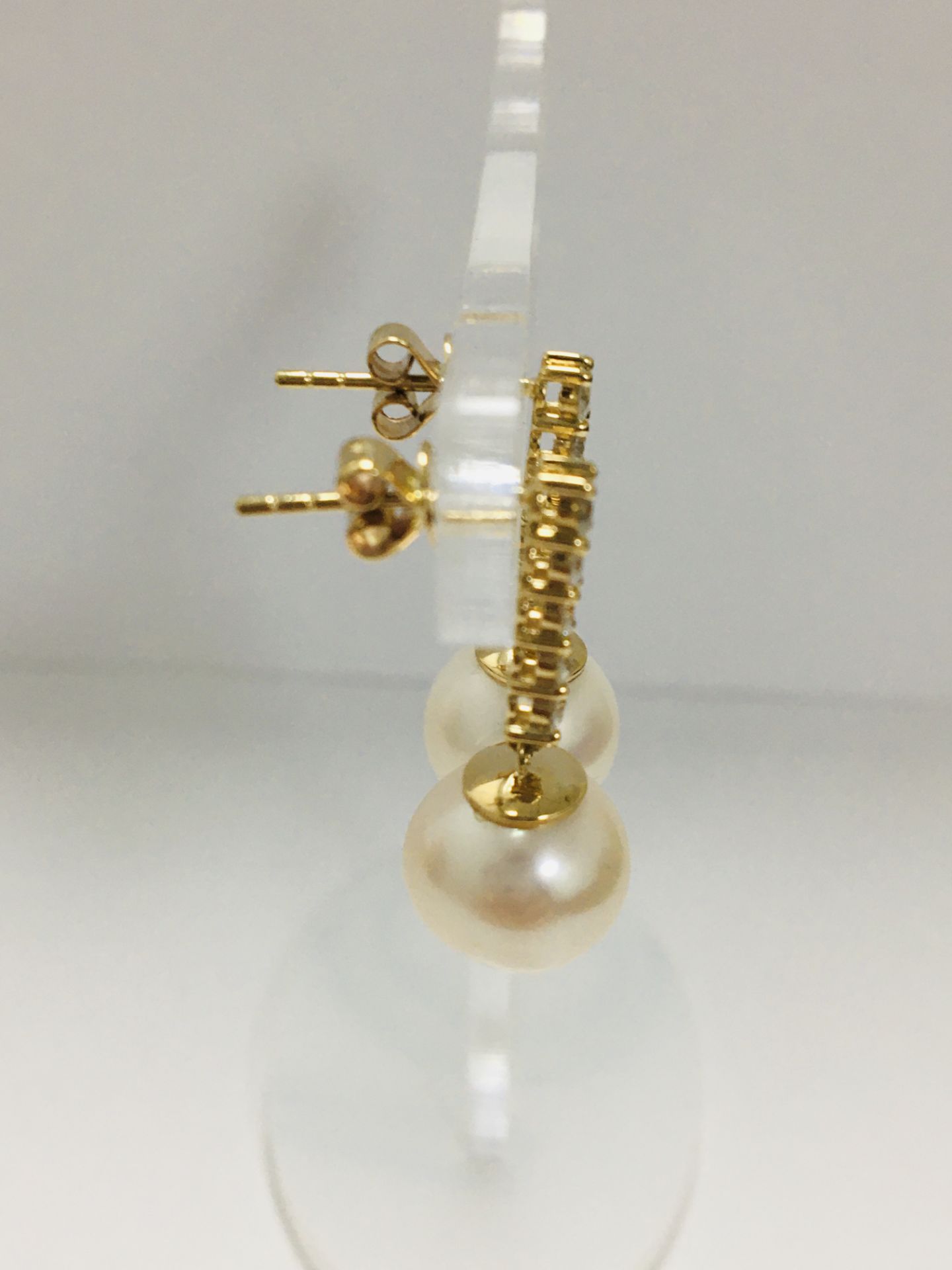 14ct Yellow Gold Pearl and Diamond drop Earrings - Image 10 of 11