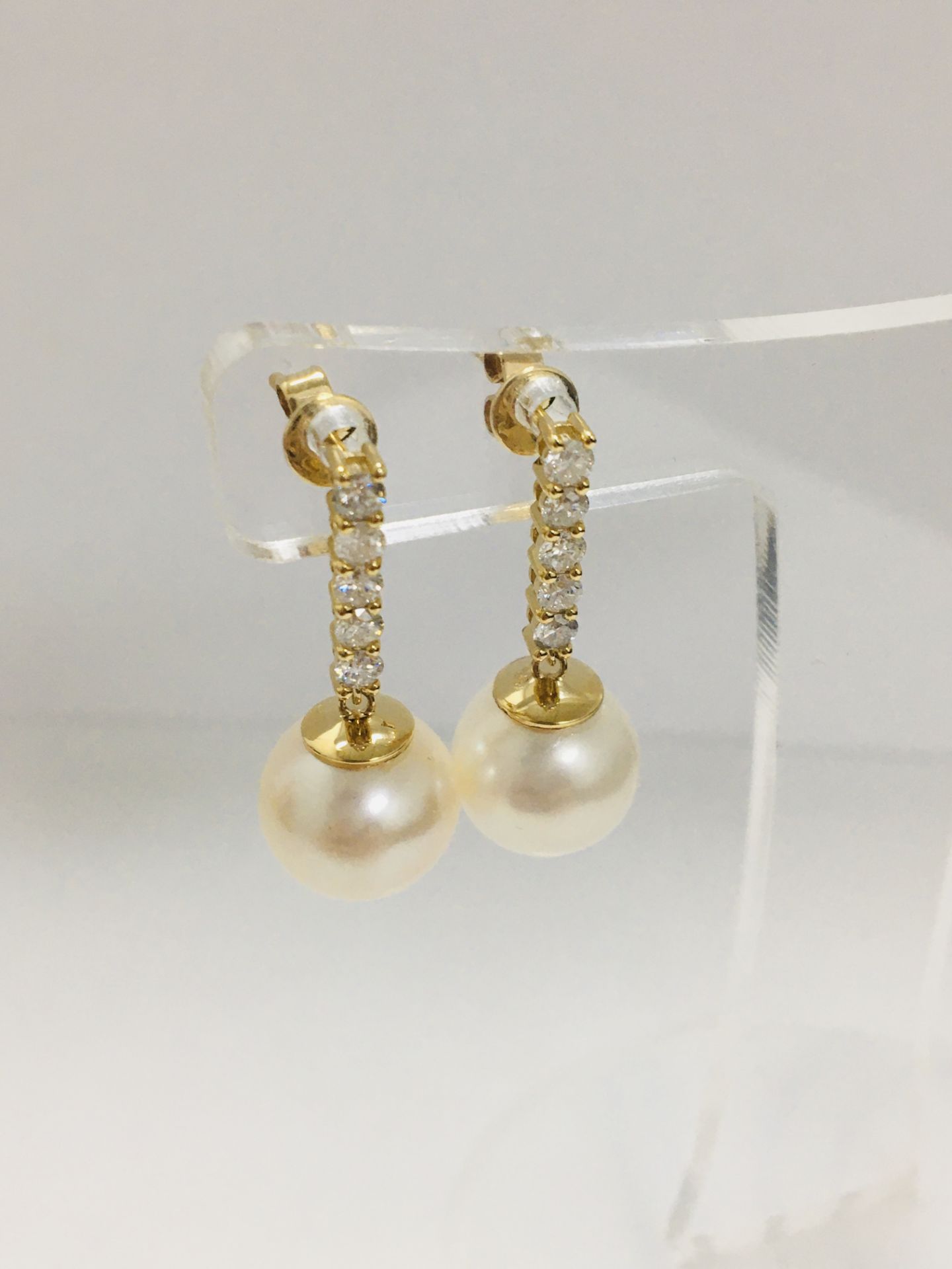 14ct Yellow Gold Pearl and Diamond drop Earrings - Image 8 of 11