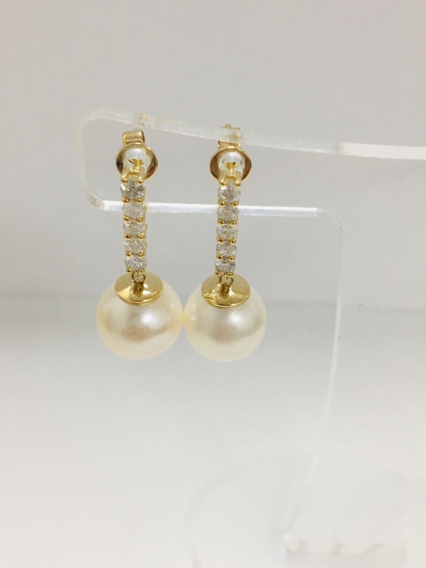 14ct Yellow Gold Pearl and Diamond drop Earrings - Image 7 of 11