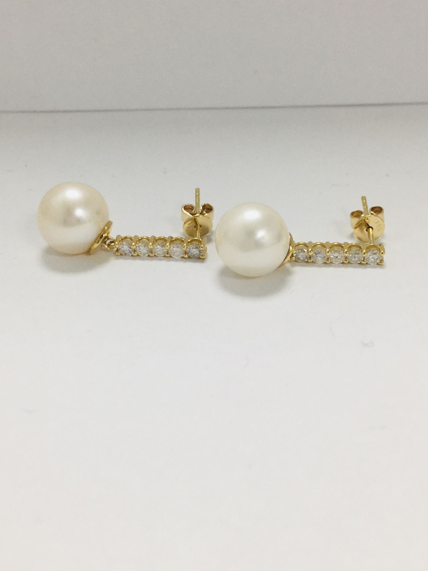 14ct Yellow Gold Pearl and Diamond drop Earrings