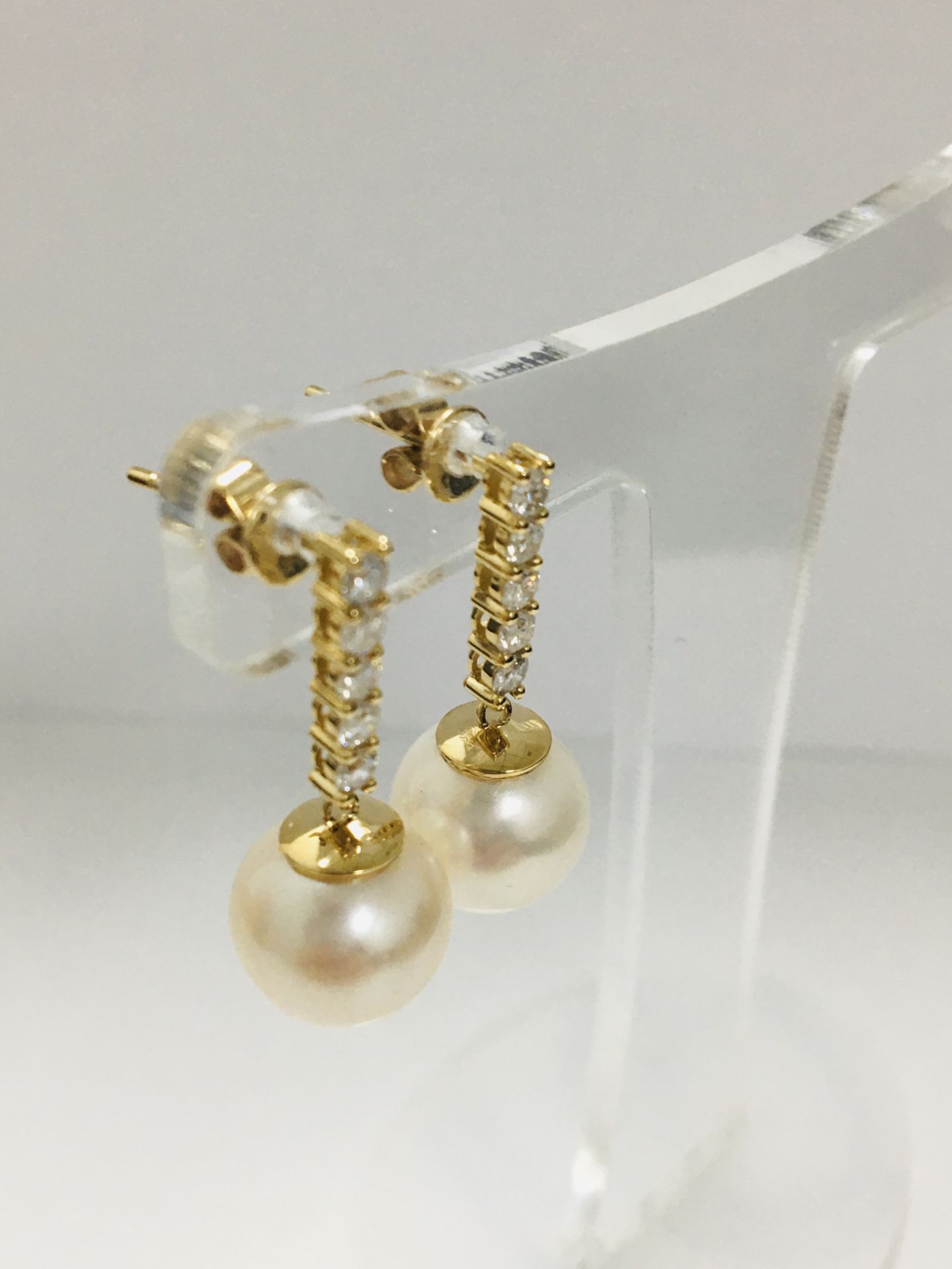 14ct Yellow Gold Pearl and Diamond drop Earrings - Image 9 of 11