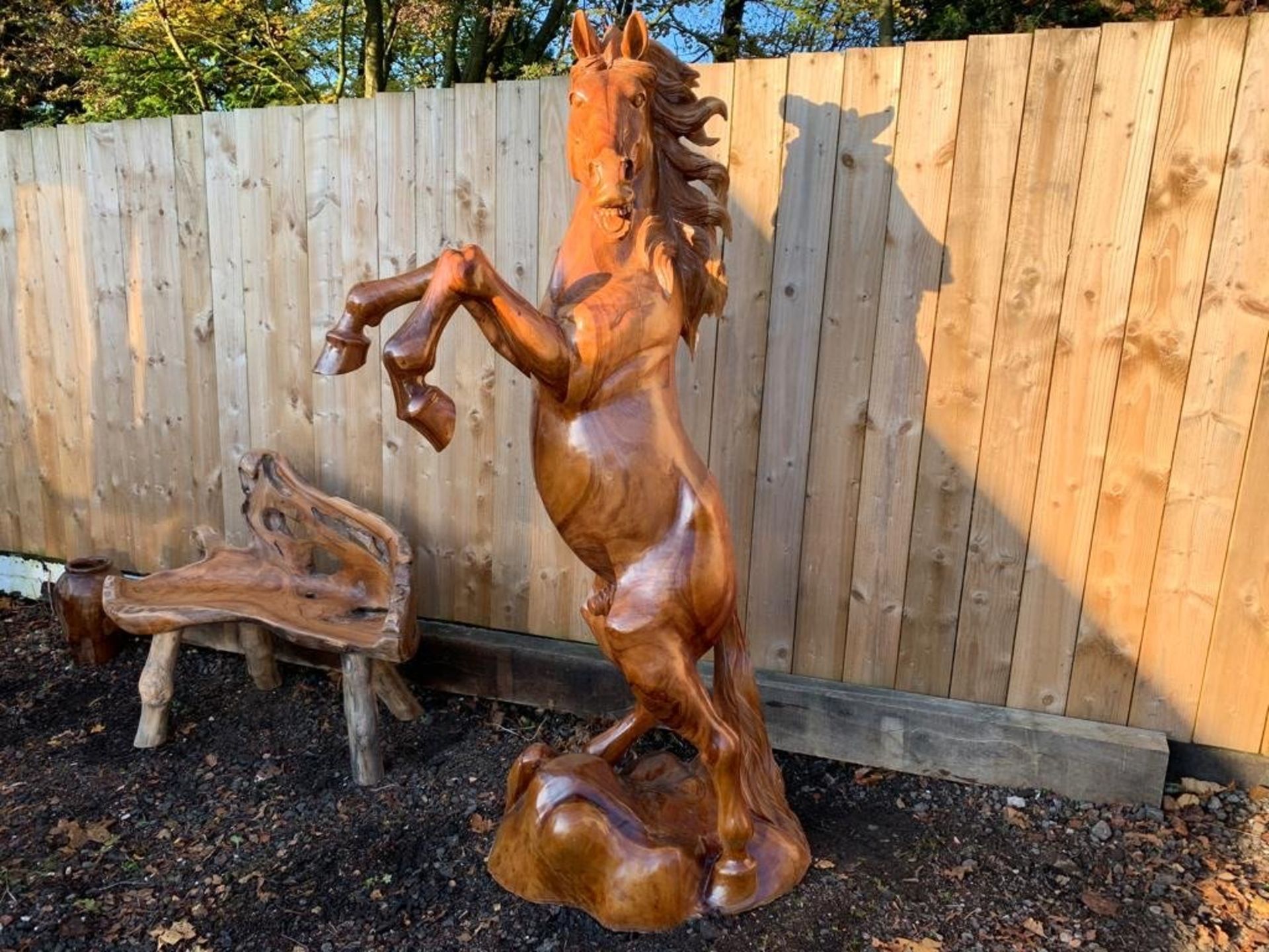 IMPRESSIVE 2M HIGH HEAVY REARING HEAVY MUSTANG IN SOLID WOOD