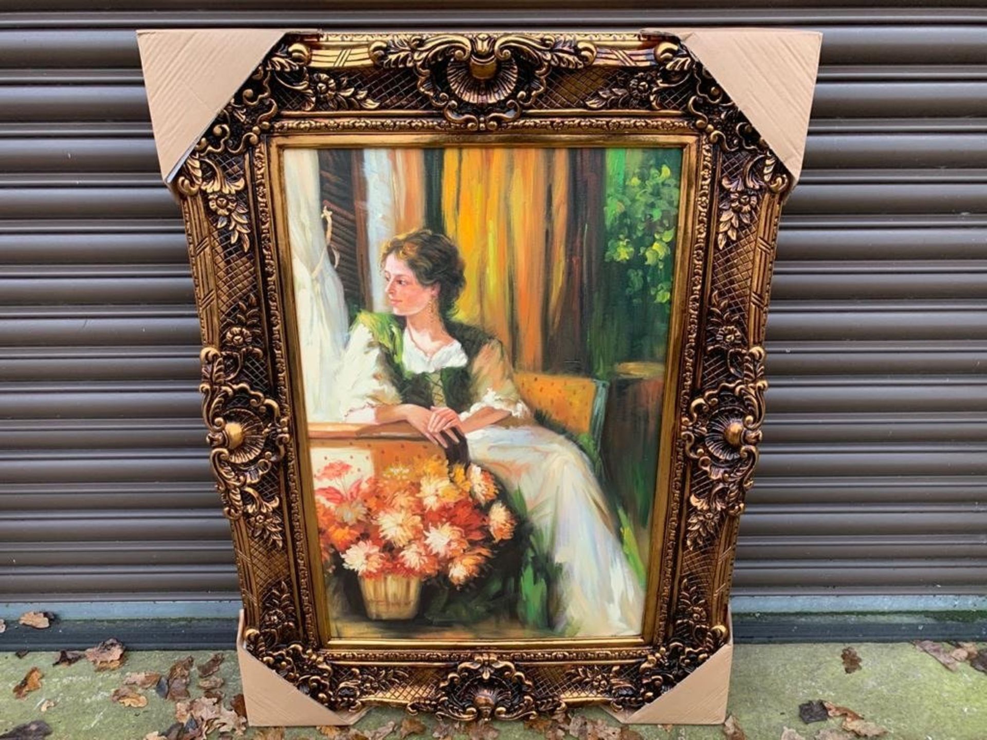 4FT X 3FT UNKNOWN OIL PAINTING ON CANVAS IN GILT STYLE FRAME