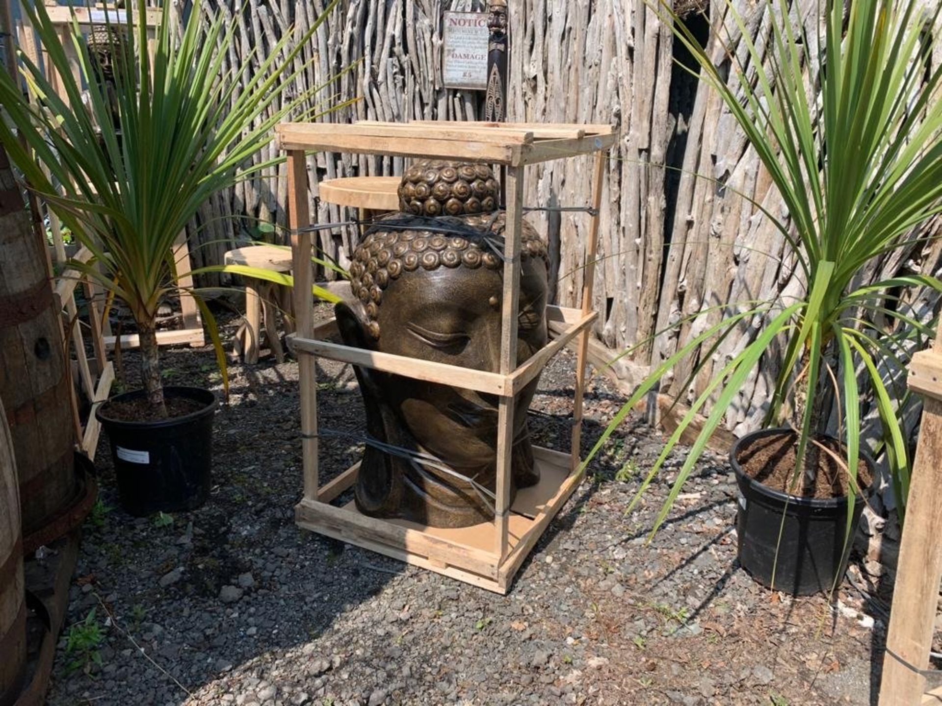 CRATED 100CM HIGH BUDDHA HEAD GARDEN STATUE IN BRONZE FINISH