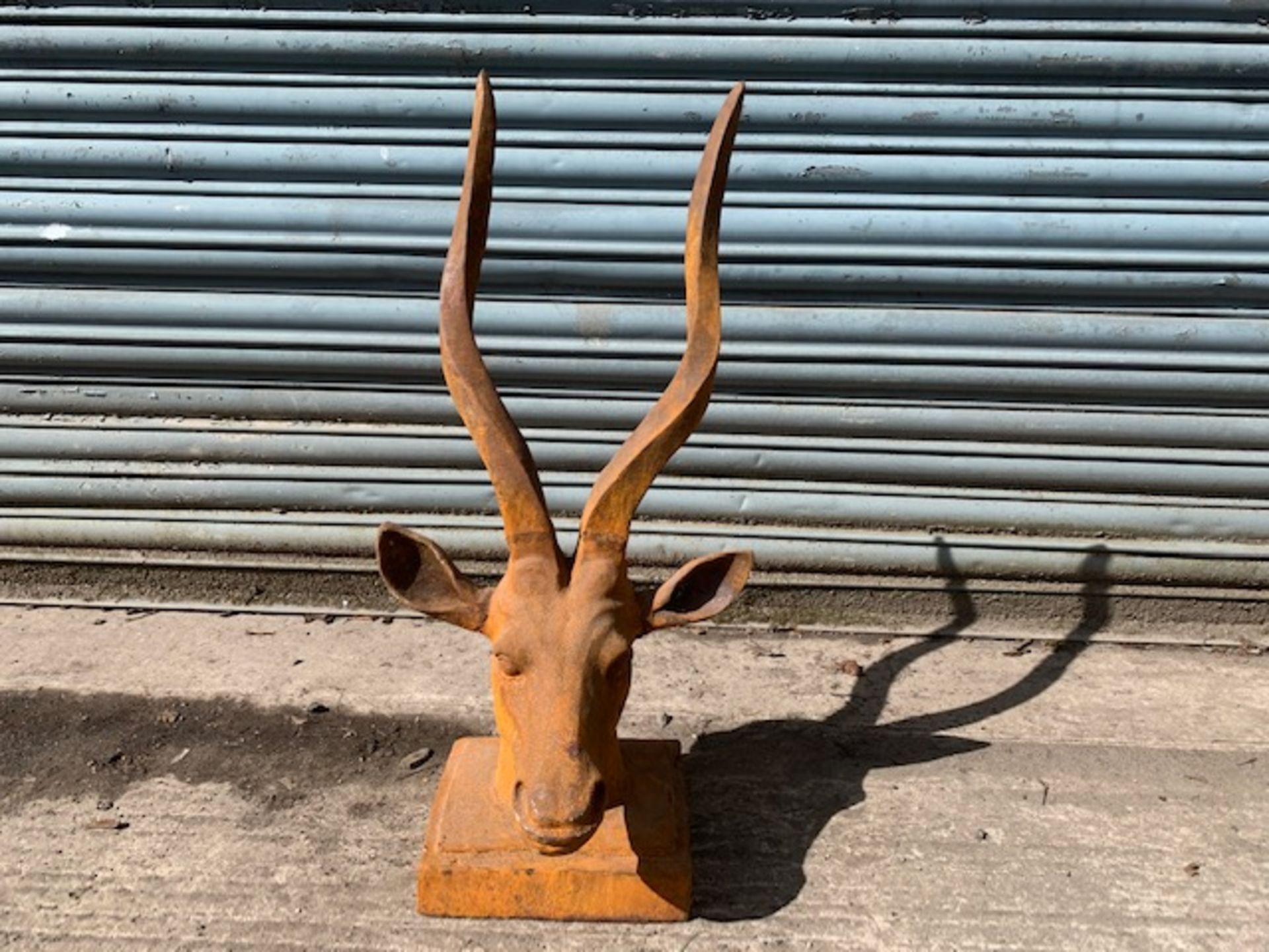 1 X LARGE CAST IRON RUSTY ANTELOPE HEAD IN RUST FINISH