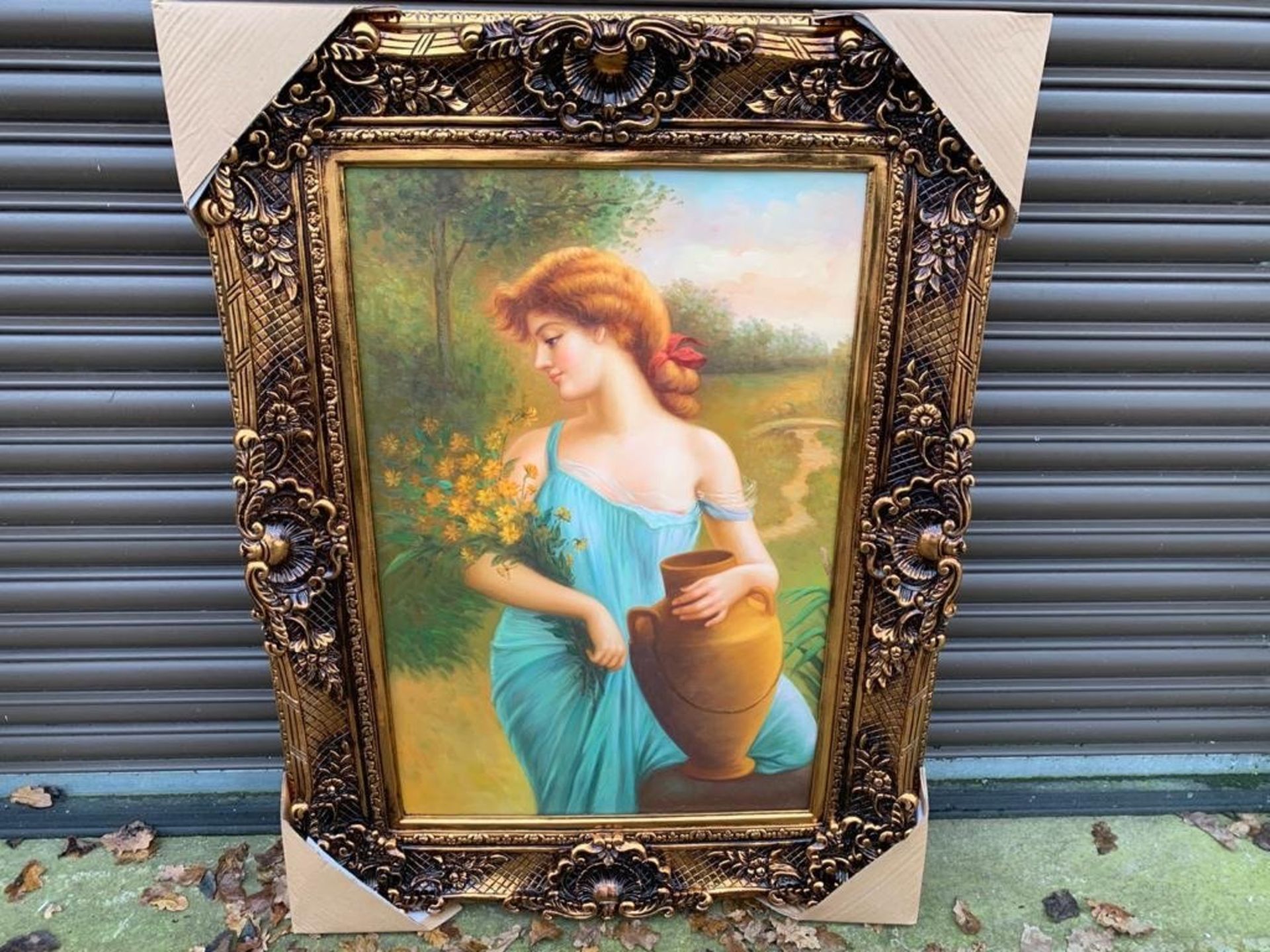 4FT X 3FT UNKNOWN OIL PAINTING ON CANVAS IN GILT STYLE FRAME