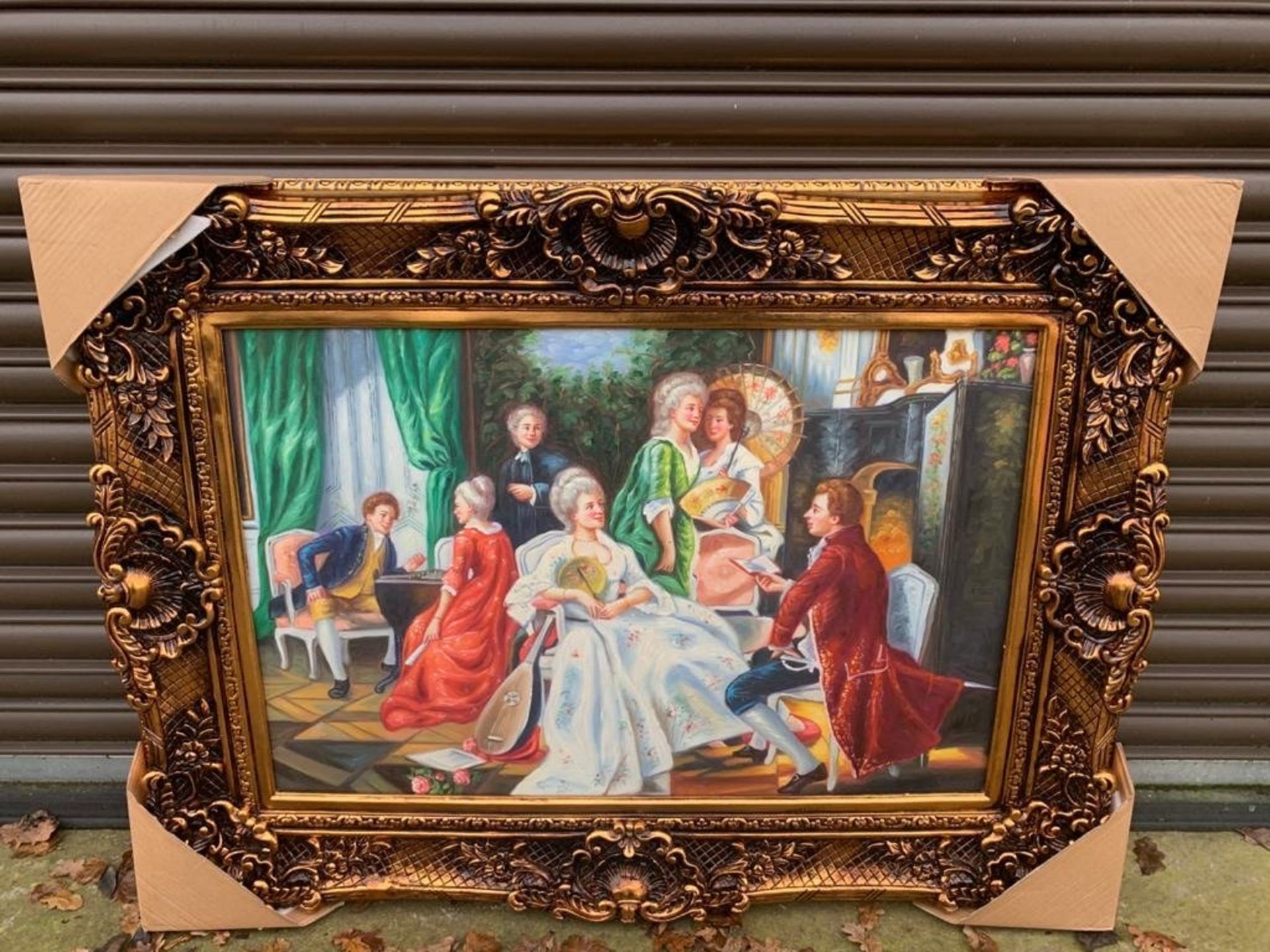 4FT X 3FT UNKNOWN OIL PAINTING ON CANVAS IN GILT STYLE FRAME