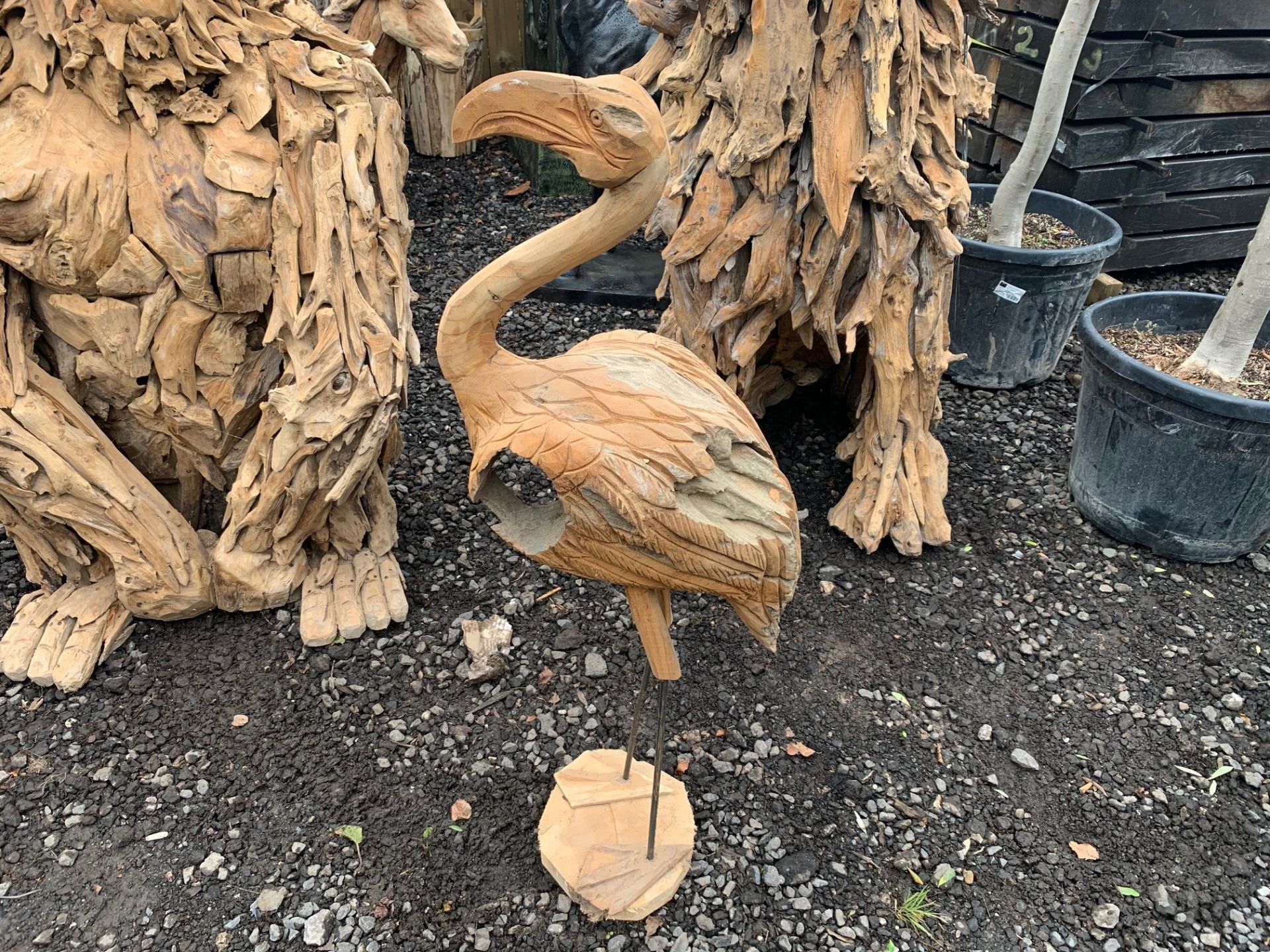 LARGE HAND-MADE DRIFTWOOD FLAMINGO