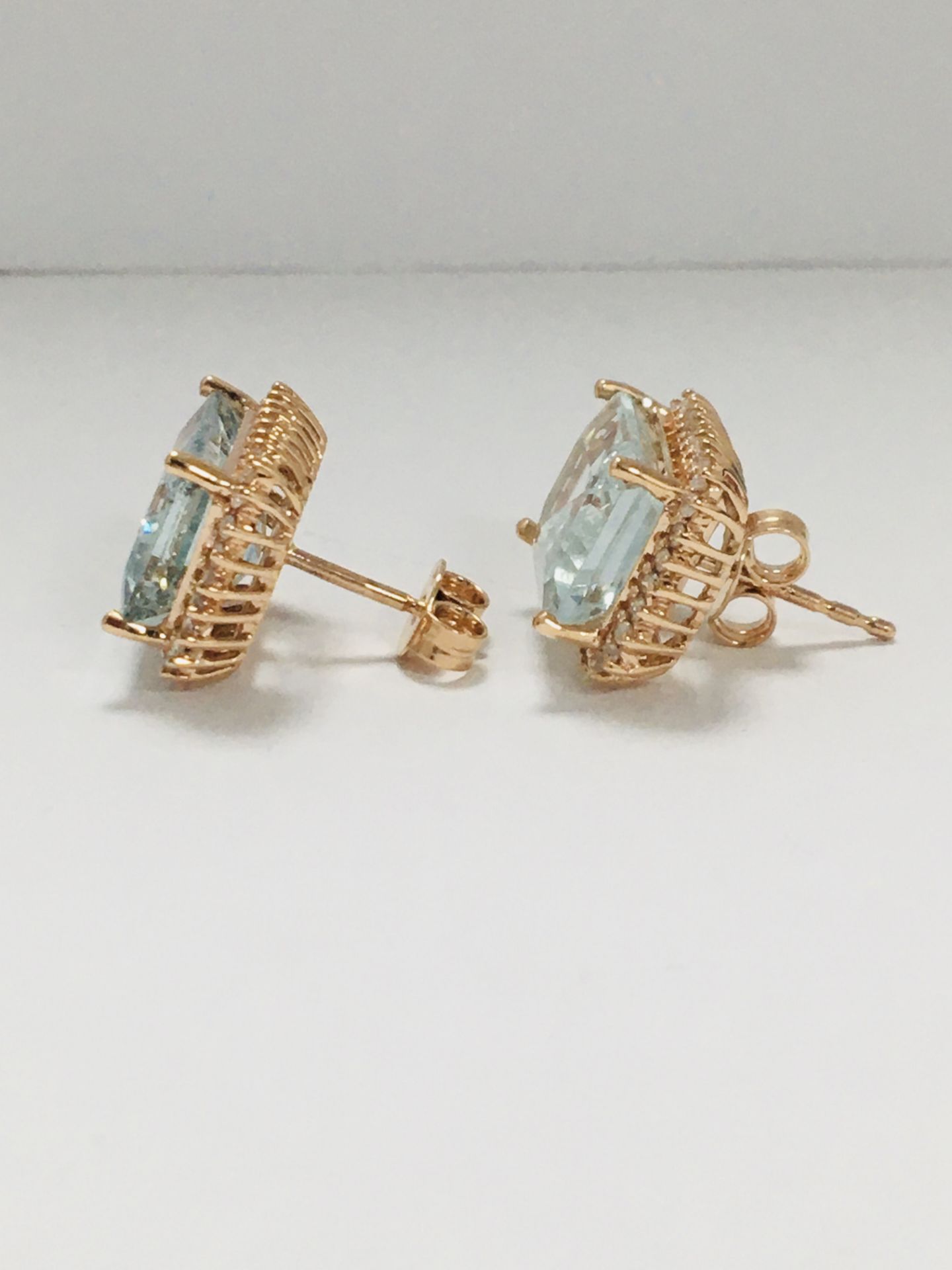 14Ct Rose Gold Aquamarine And Diamond Stud Earrings - Image 3 of 10