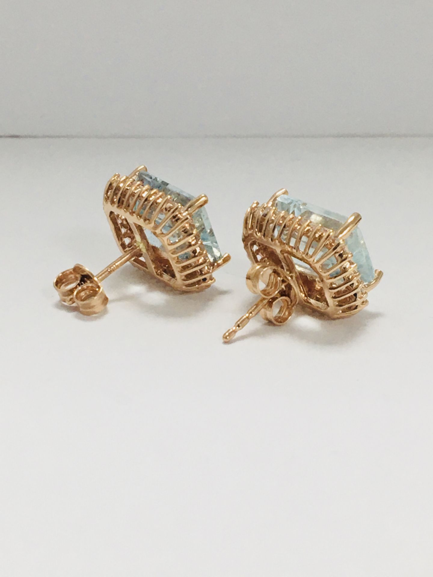 14Ct Rose Gold Aquamarine And Diamond Stud Earrings - Image 6 of 10