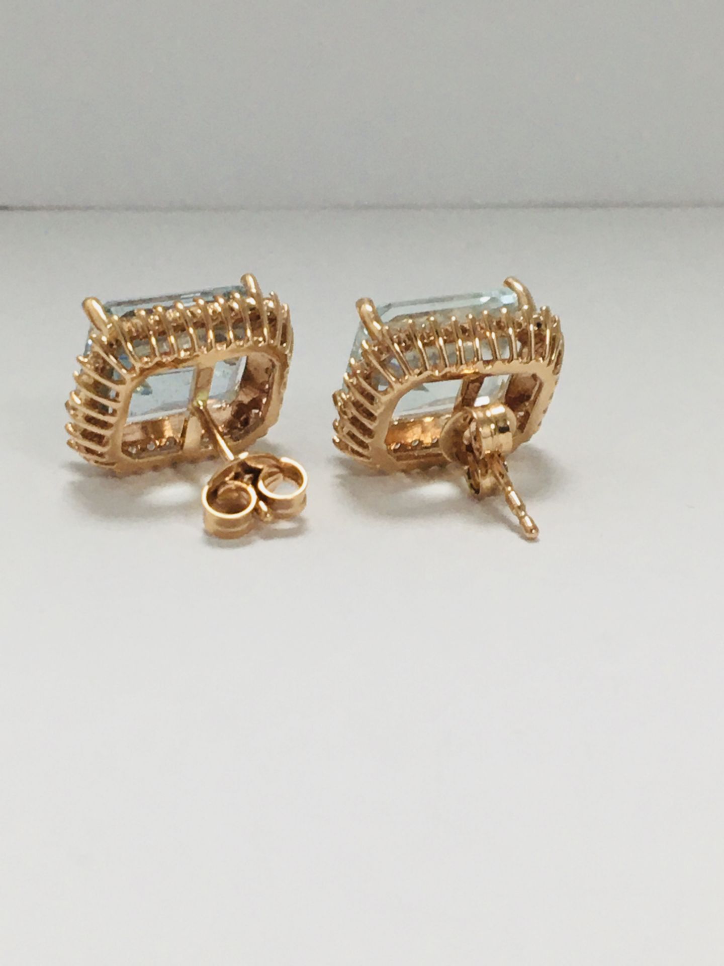 14Ct Rose Gold Aquamarine And Diamond Stud Earrings - Image 4 of 10