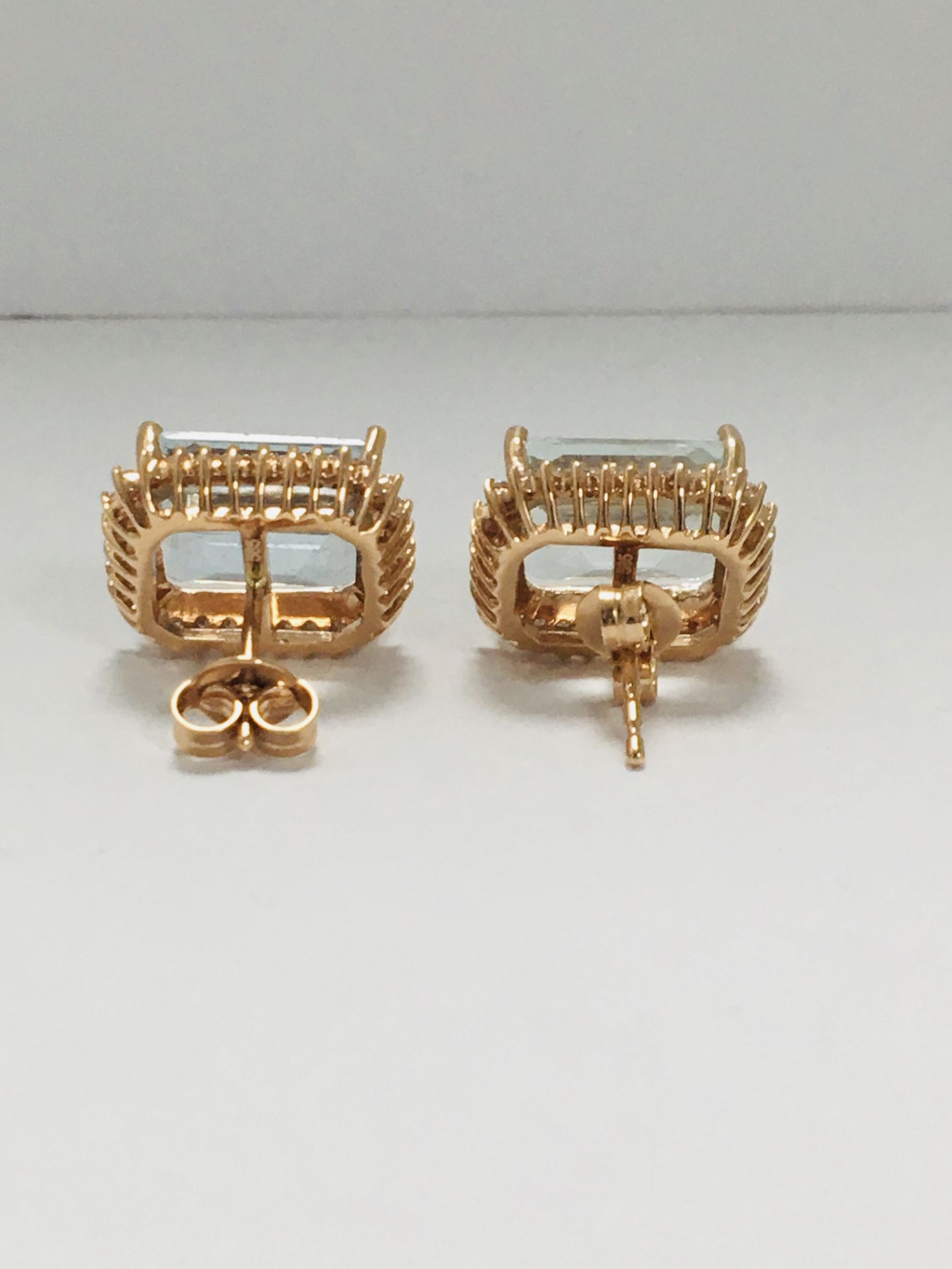 14Ct Rose Gold Aquamarine And Diamond Stud Earrings - Image 5 of 10