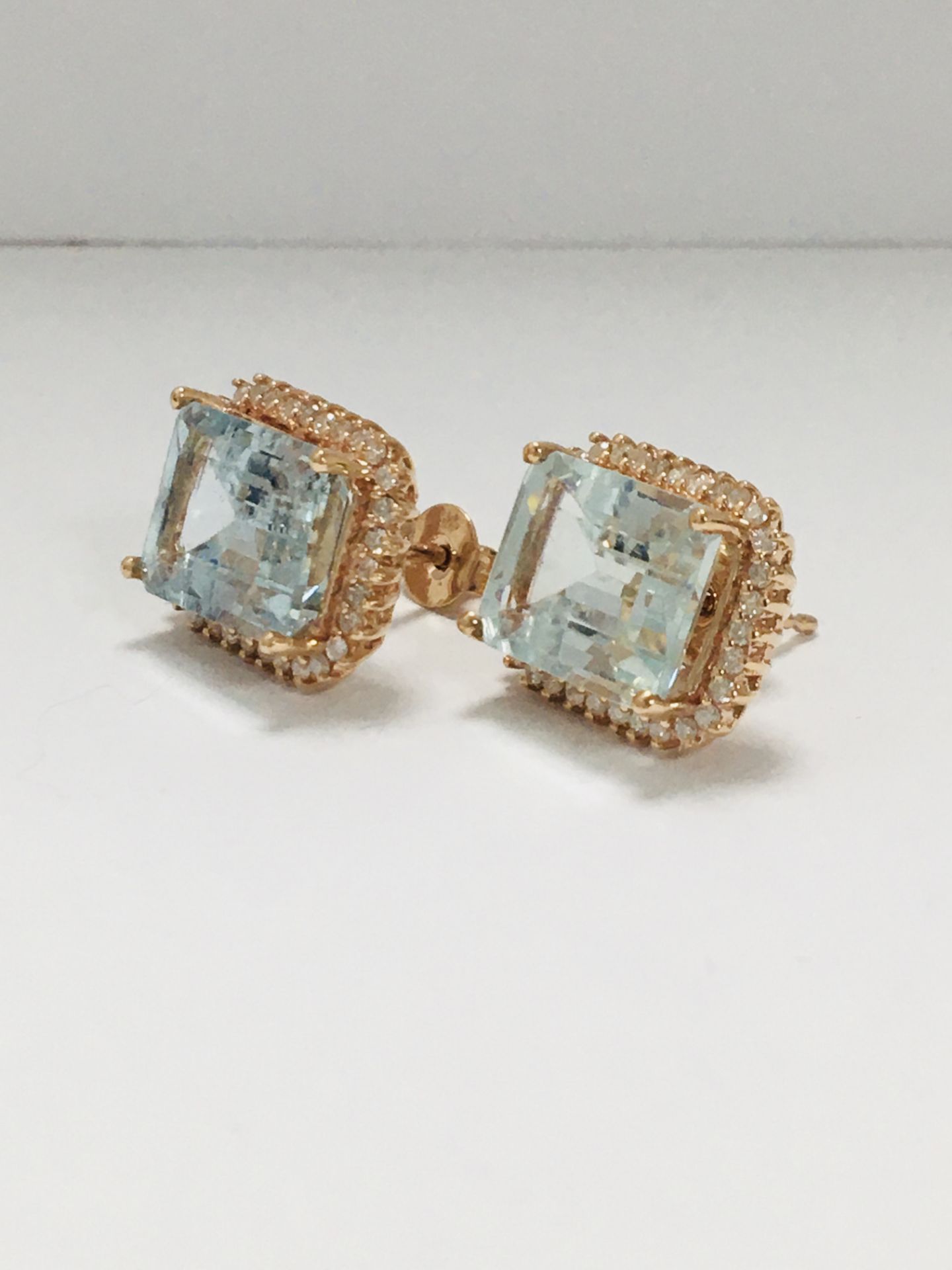 14Ct Rose Gold Aquamarine And Diamond Stud Earrings - Image 2 of 10