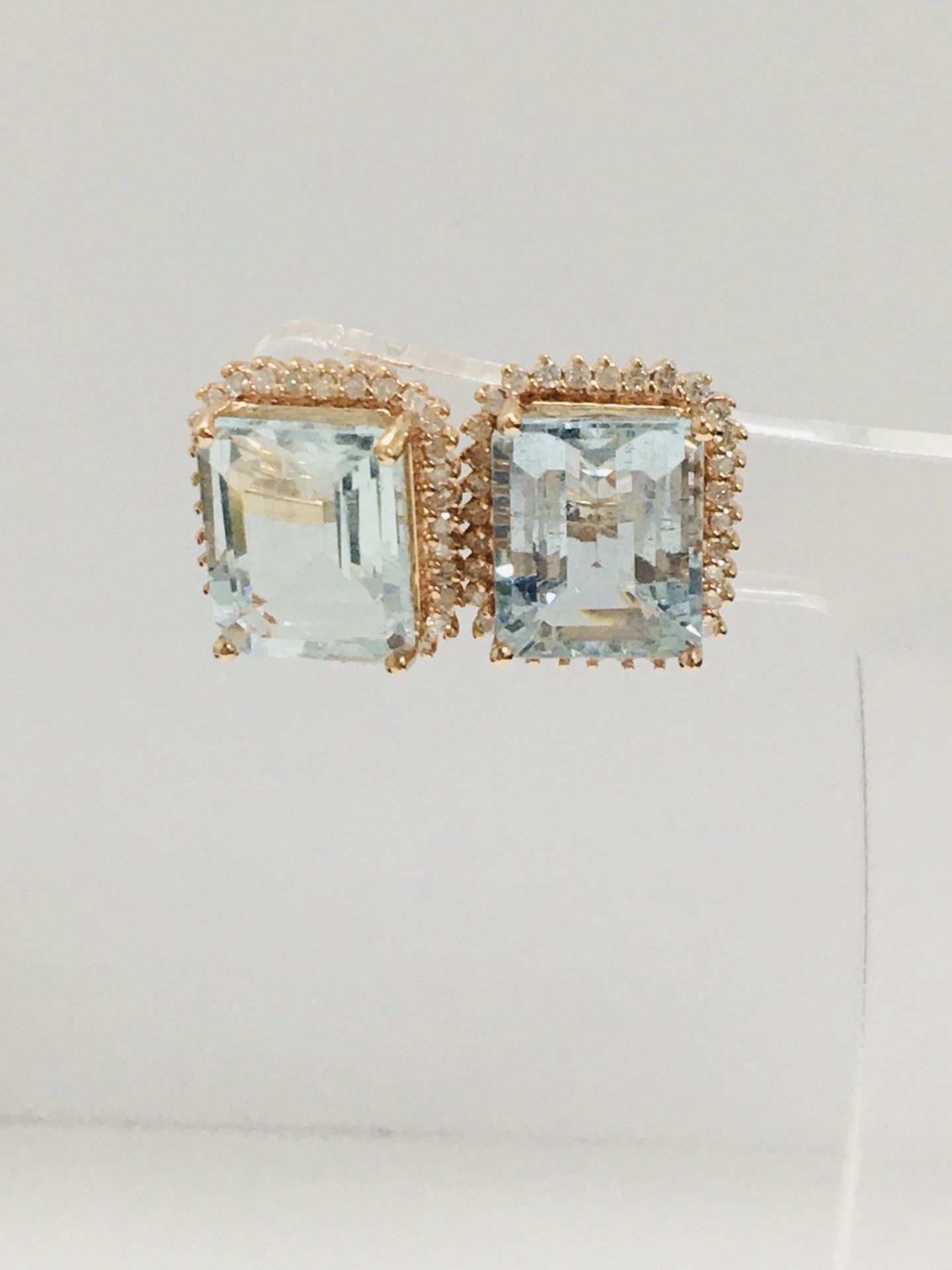14Ct Rose Gold Aquamarine And Diamond Stud Earrings - Image 9 of 10
