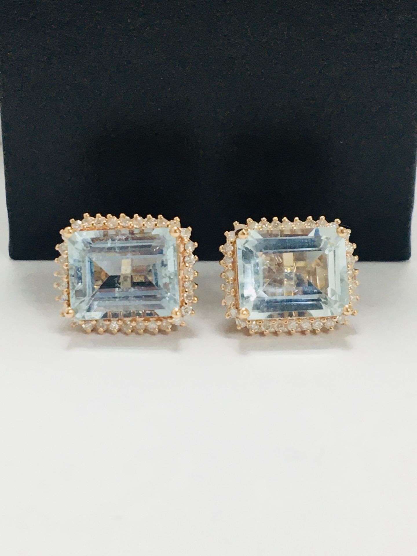 14Ct Rose Gold Aquamarine And Diamond Stud Earrings - Image 8 of 10