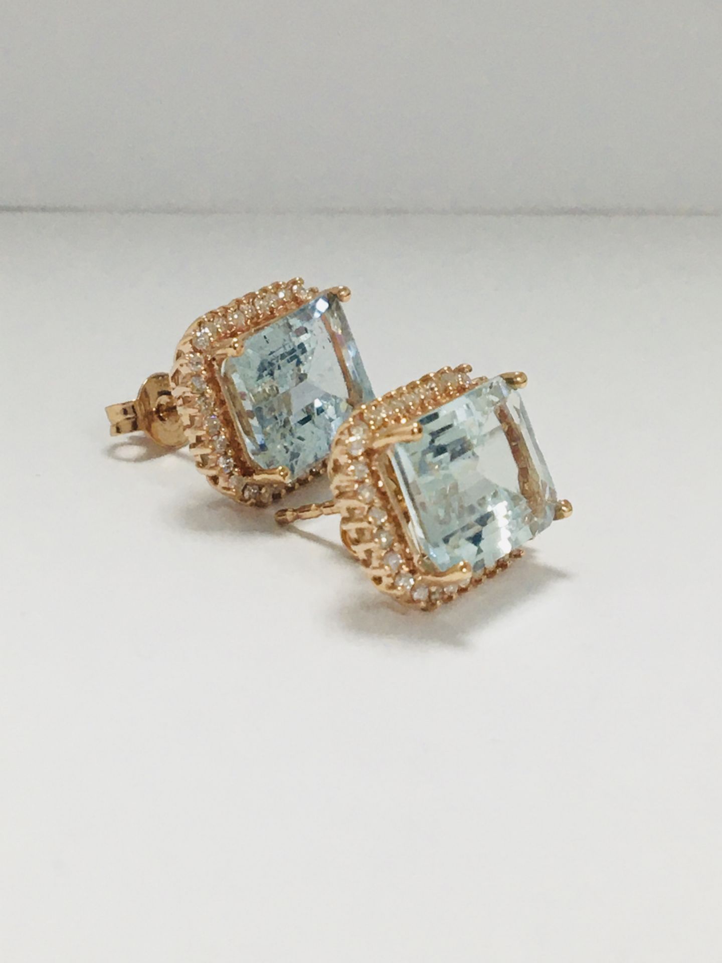14Ct Rose Gold Aquamarine And Diamond Stud Earrings - Image 7 of 10