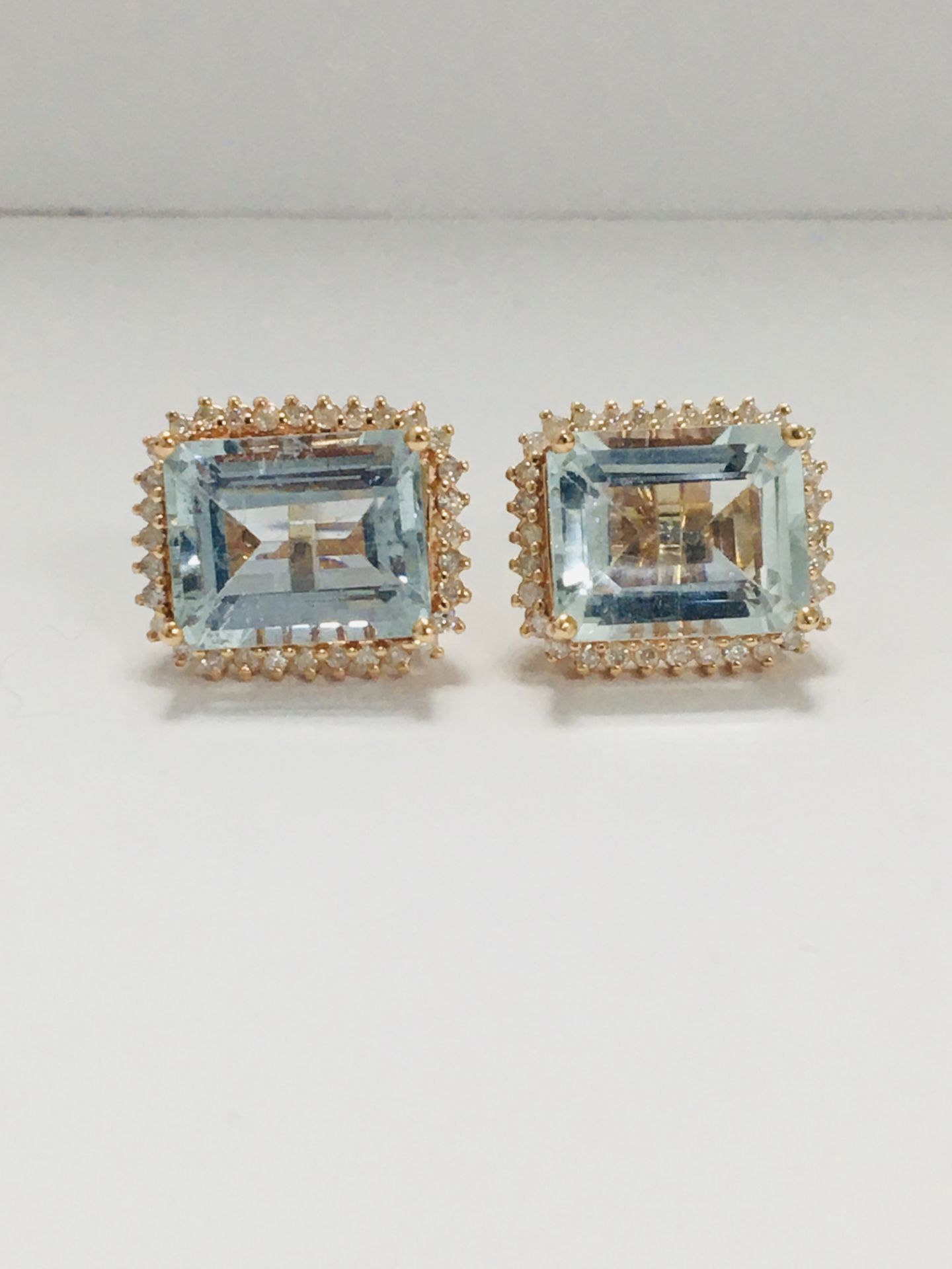 14Ct Rose Gold Aquamarine And Diamond Stud Earrings